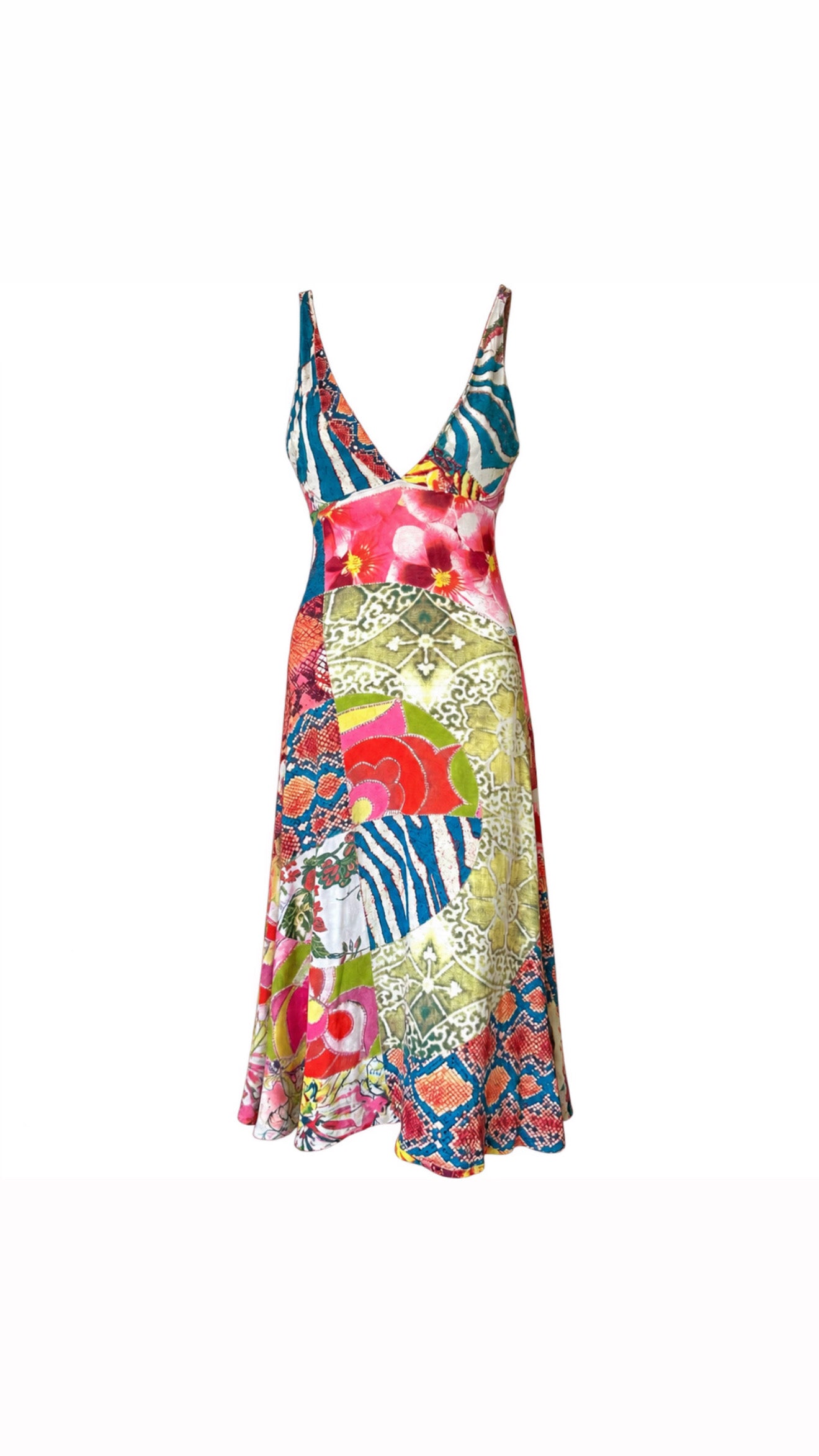 Roberto Cavalli Multicolour Silk Backless Midi Dress