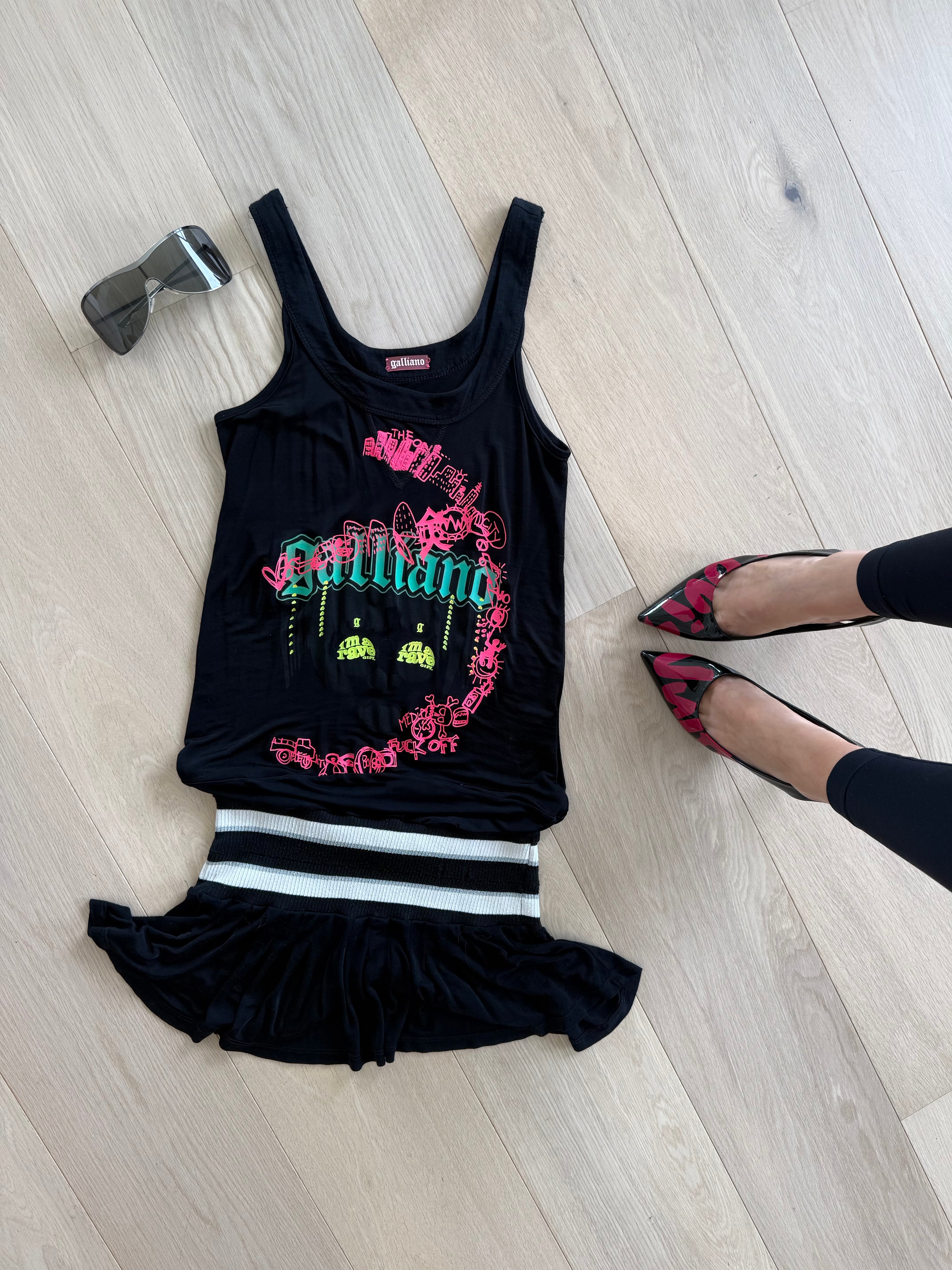Galliano Black Graffiti Mini Dress