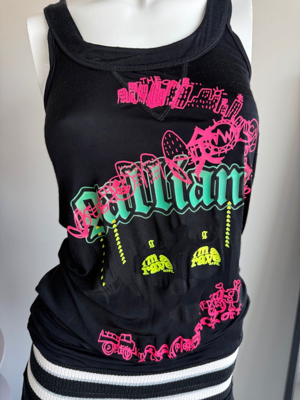 Galliano Black Graffiti Mini Dress