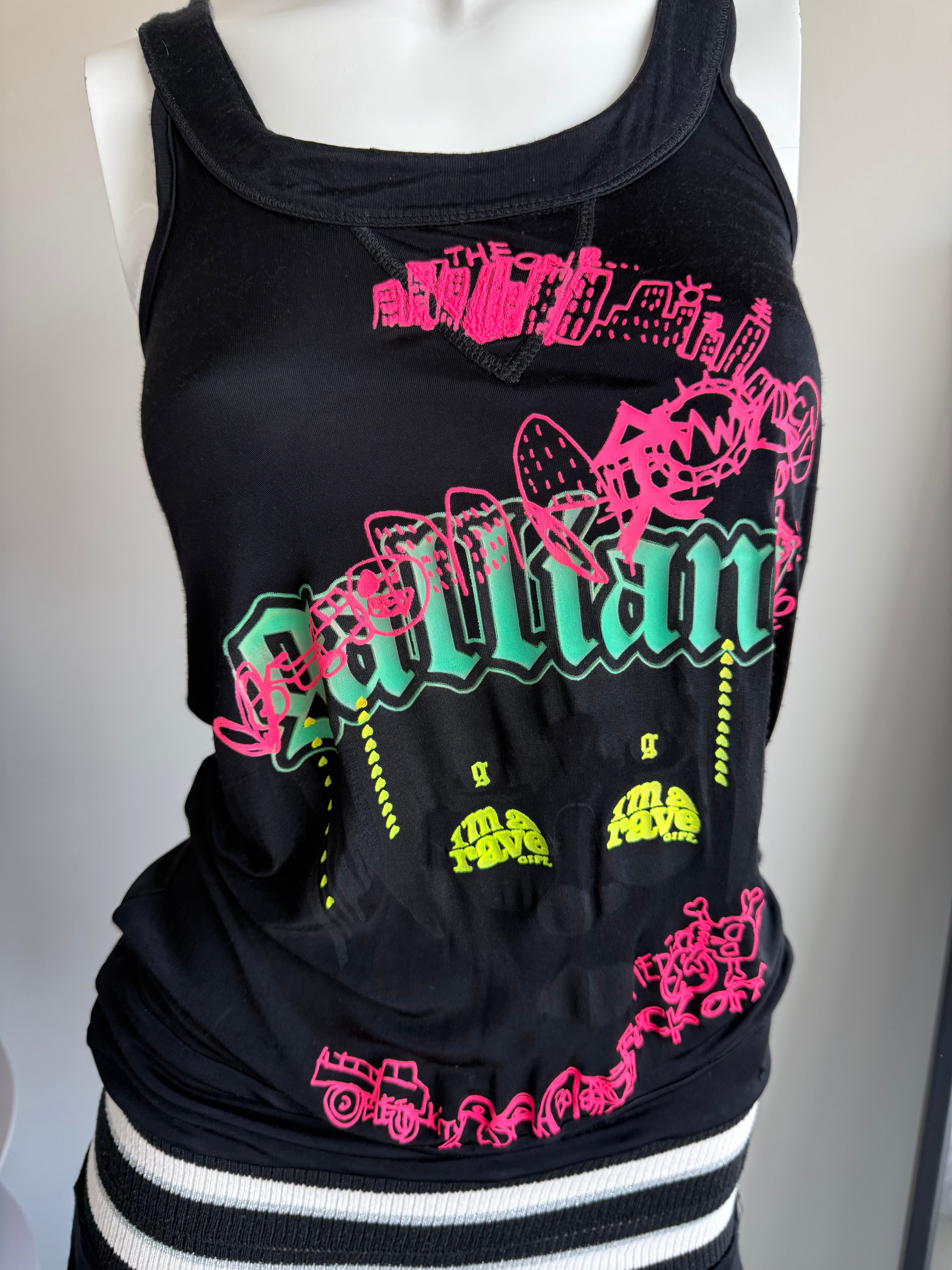 Galliano Black Graffiti Mini Dress