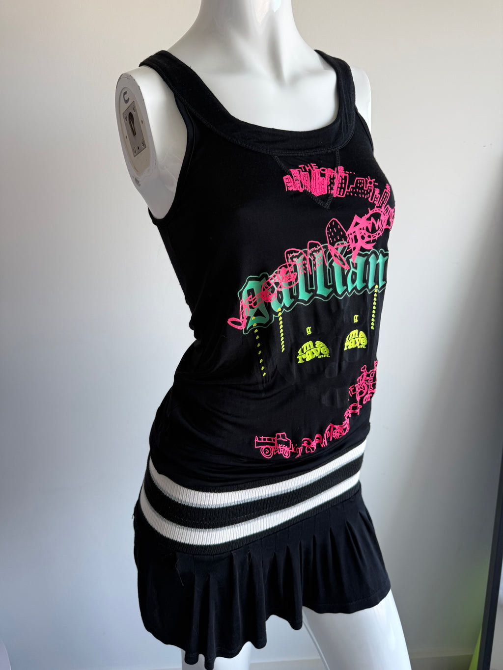 Galliano Black Graffiti Mini Dress
