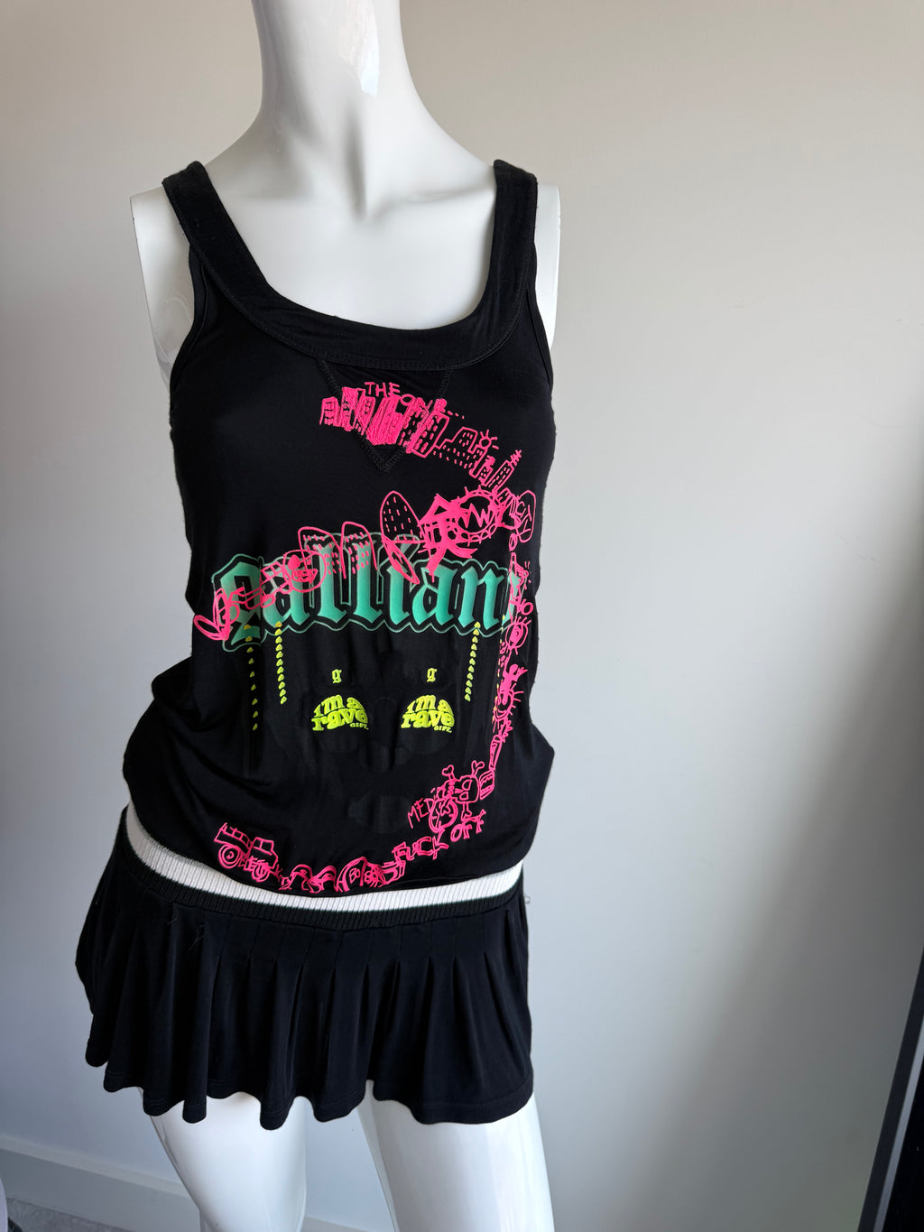 Galliano Black Graffiti Mini Dress