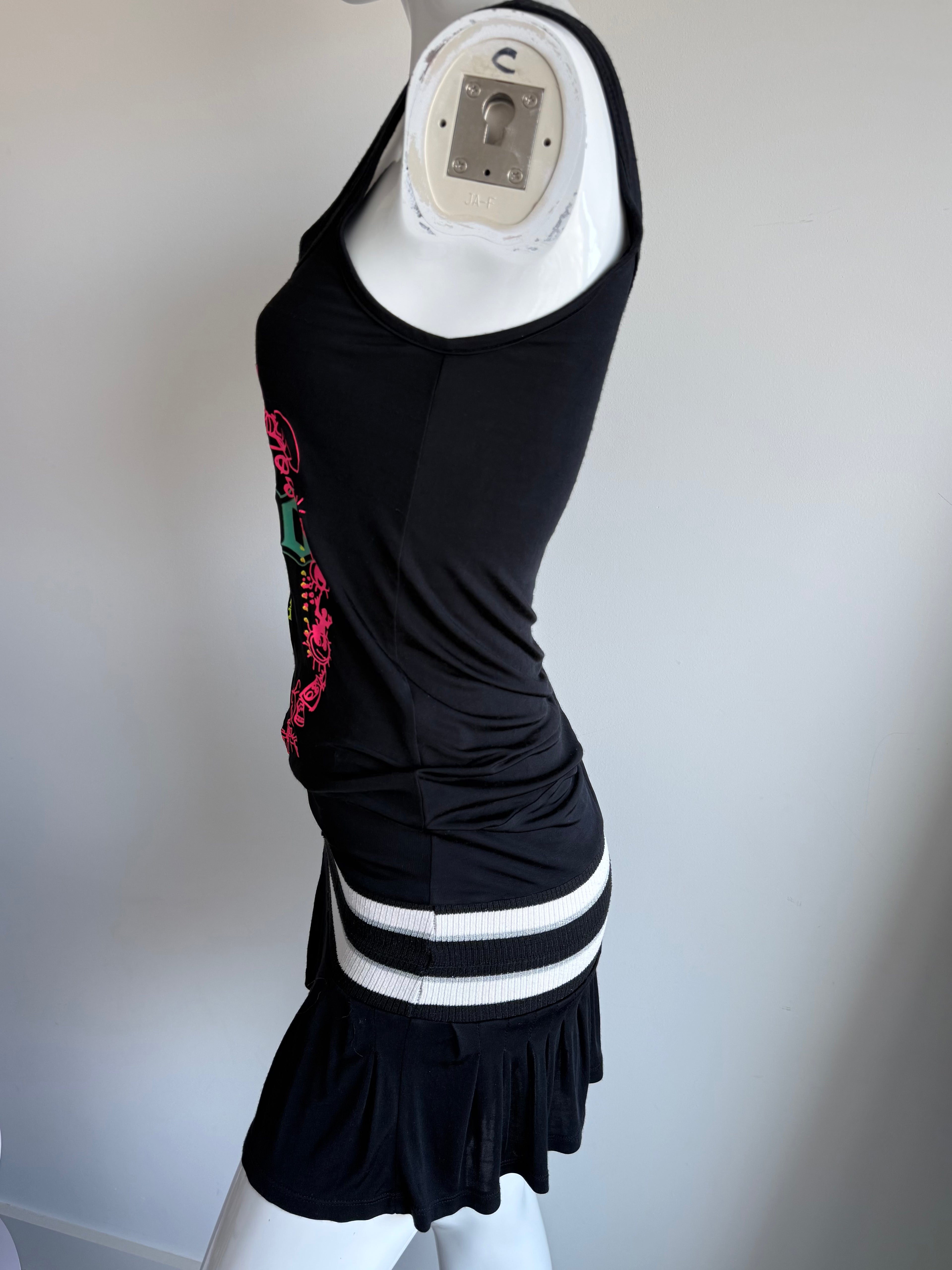 Galliano Black Graffiti Mini Dress