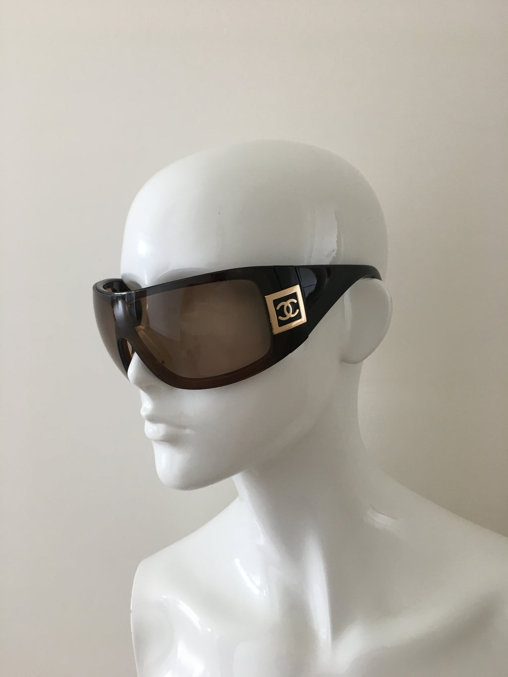 Chanel Oversized Ski Wraparound Sunglasses in Brown