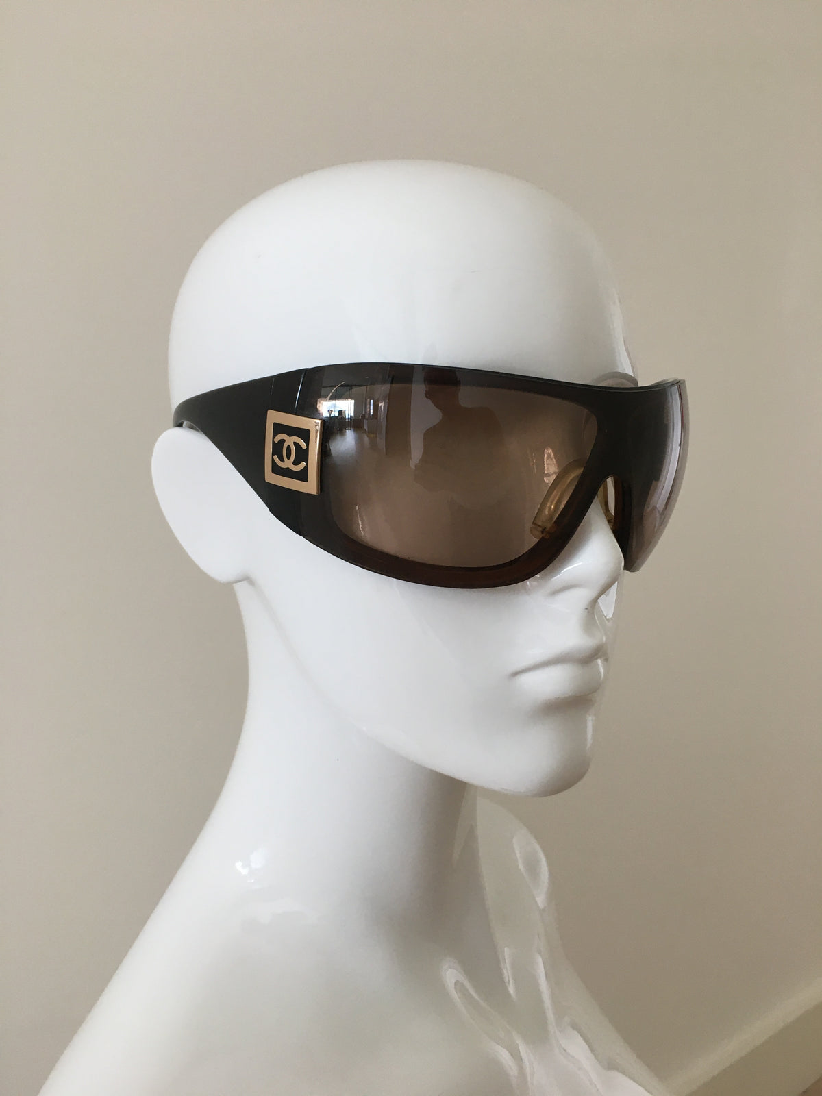 Chanel Oversized Ski Wraparound Sunglasses in Brown