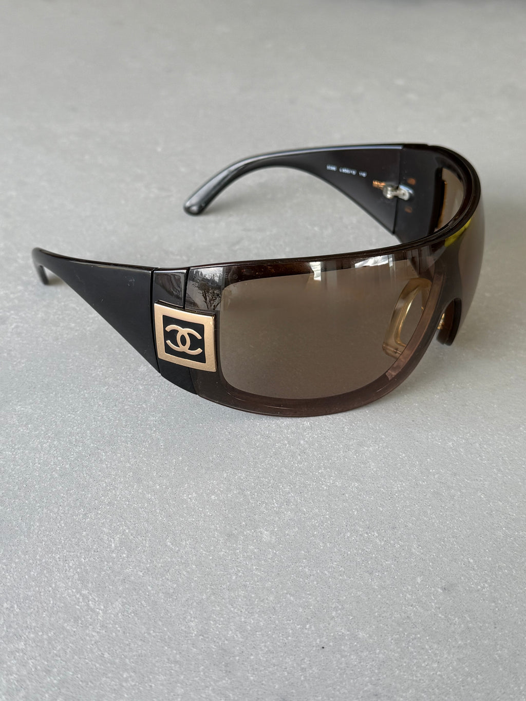 Chanel Oversized Ski Wraparound Sunglasses in Brown