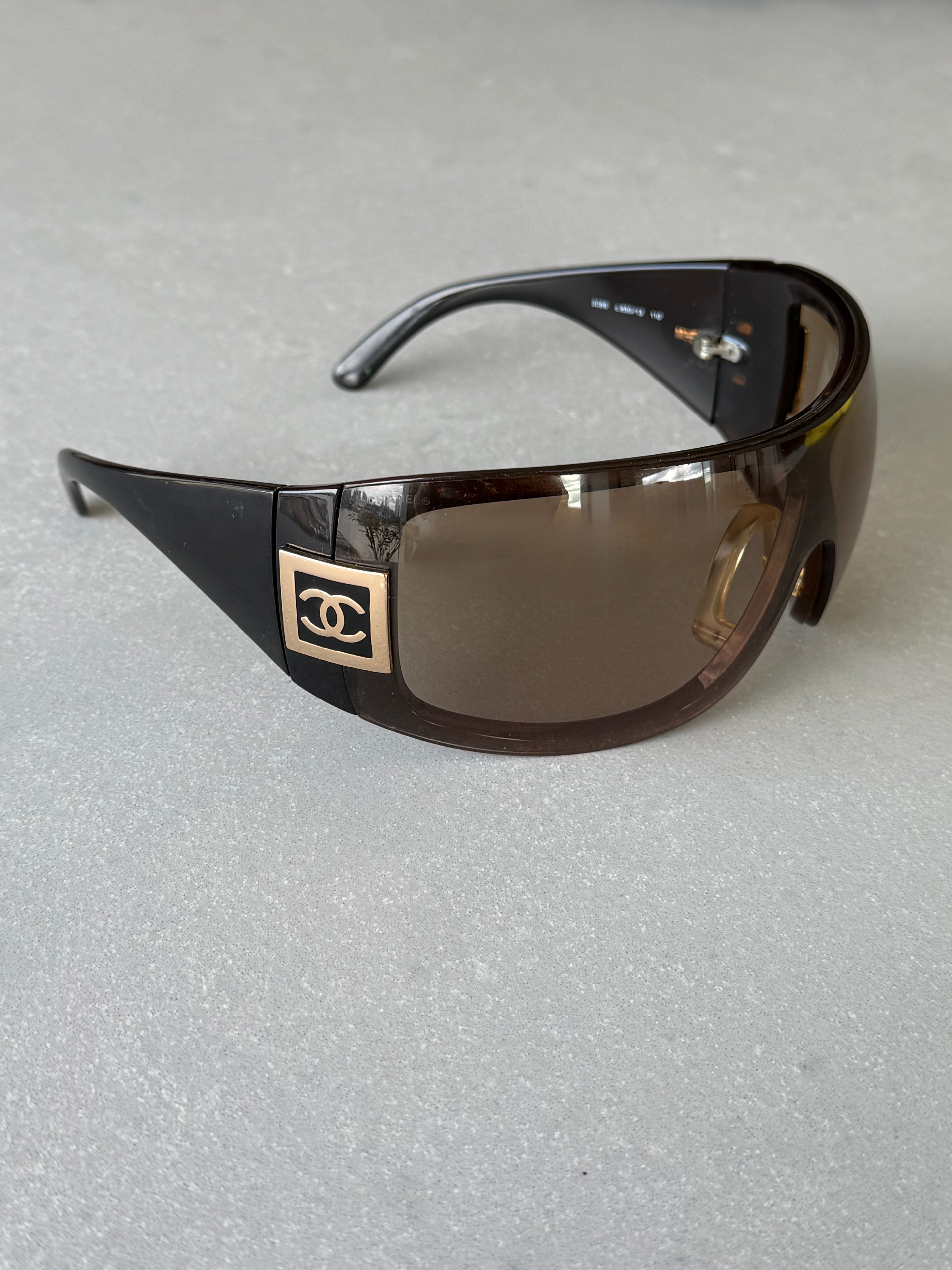 Chanel Oversized Ski Wraparound Sunglasses in Brown