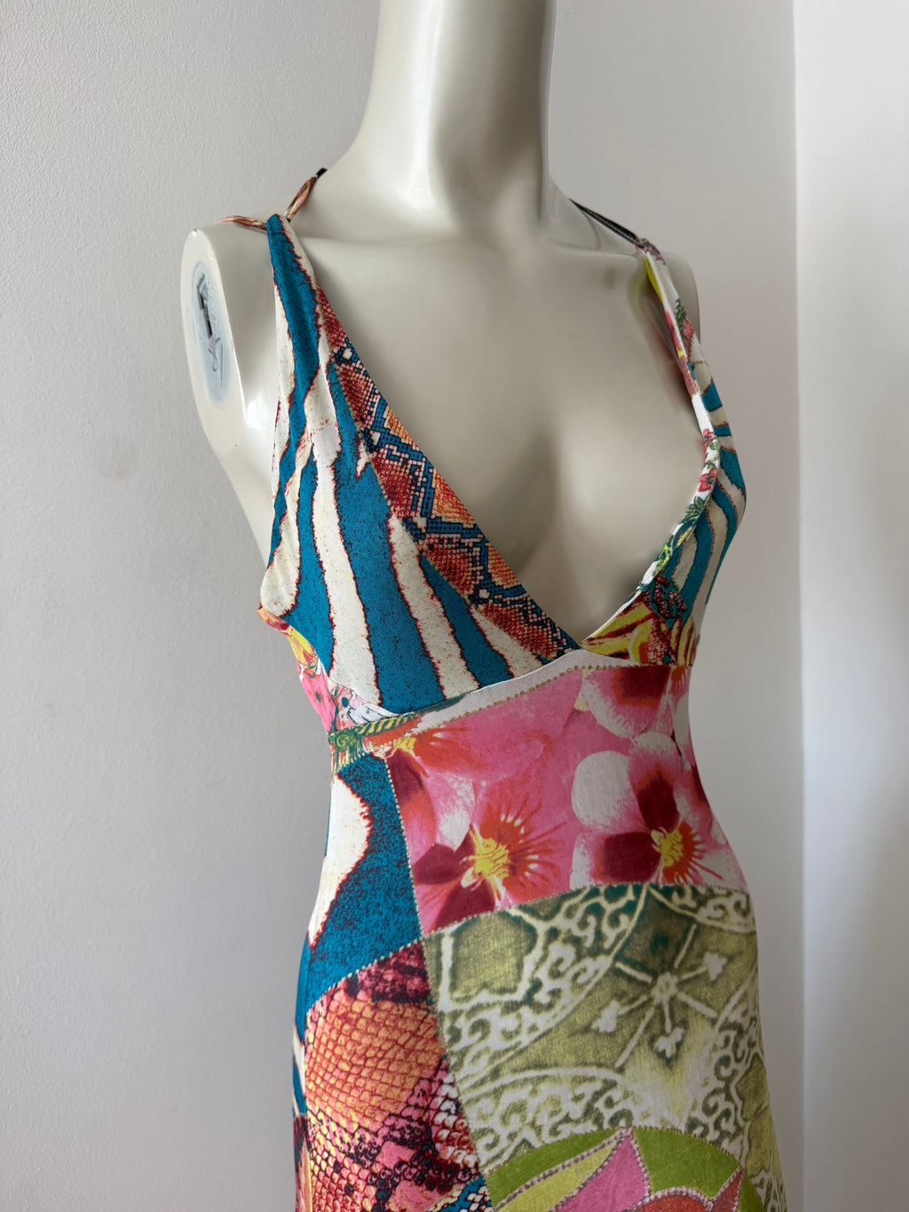 Roberto Cavalli Multicolour Silk Backless Midi Dress