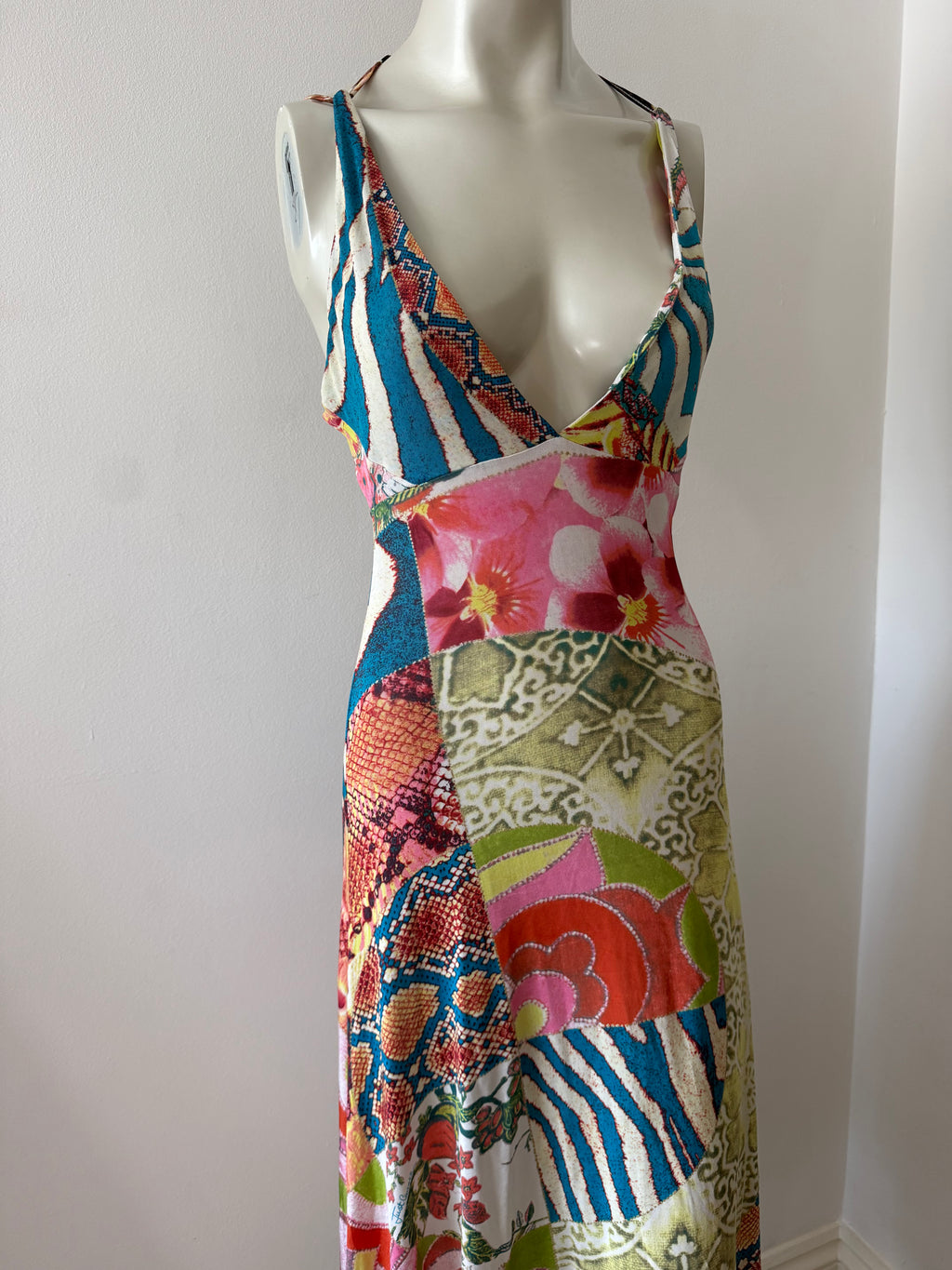 Roberto Cavalli Multicolour Silk Backless Midi Dress
