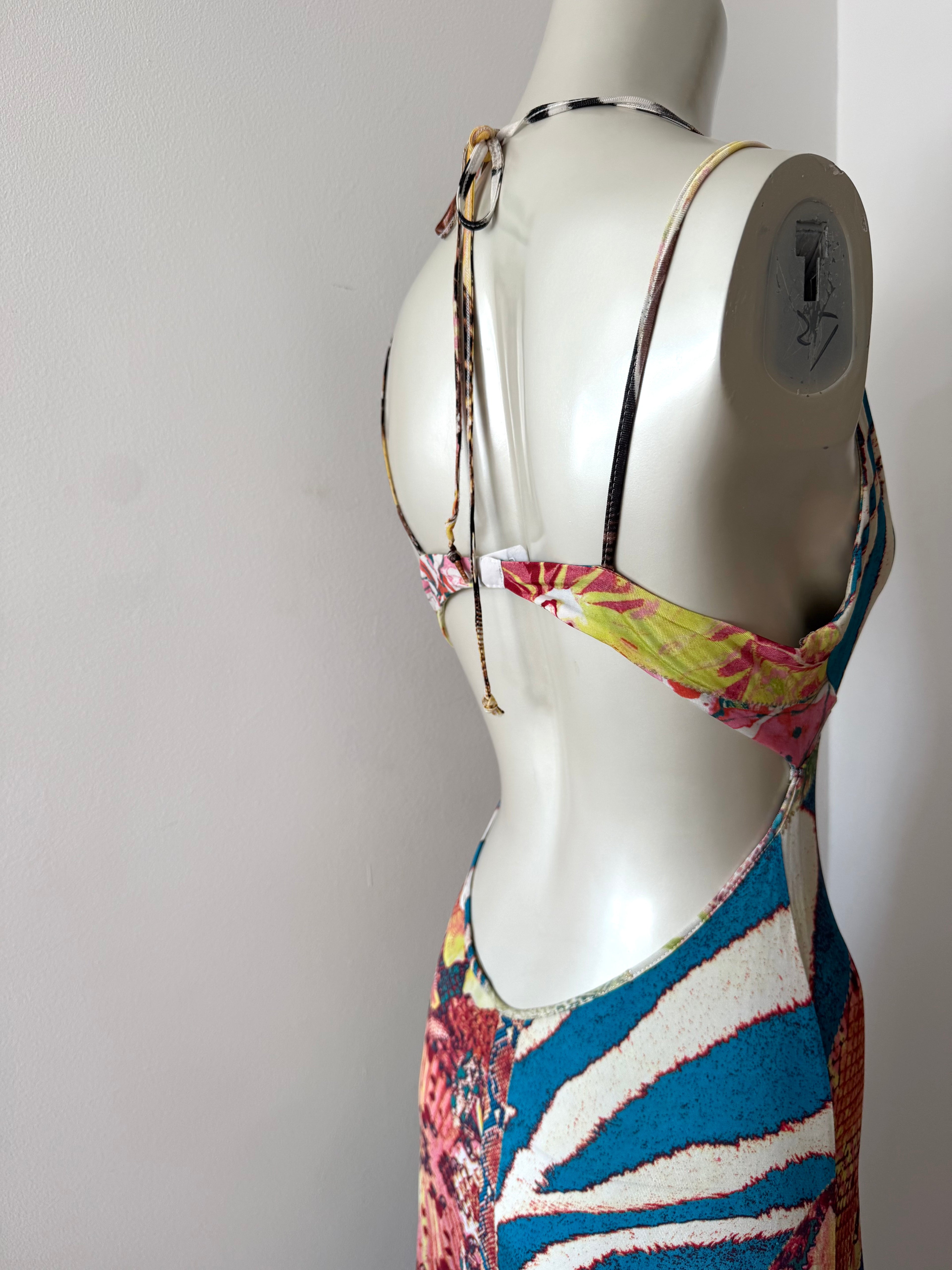 Roberto Cavalli Multicolour Silk Backless Midi Dress