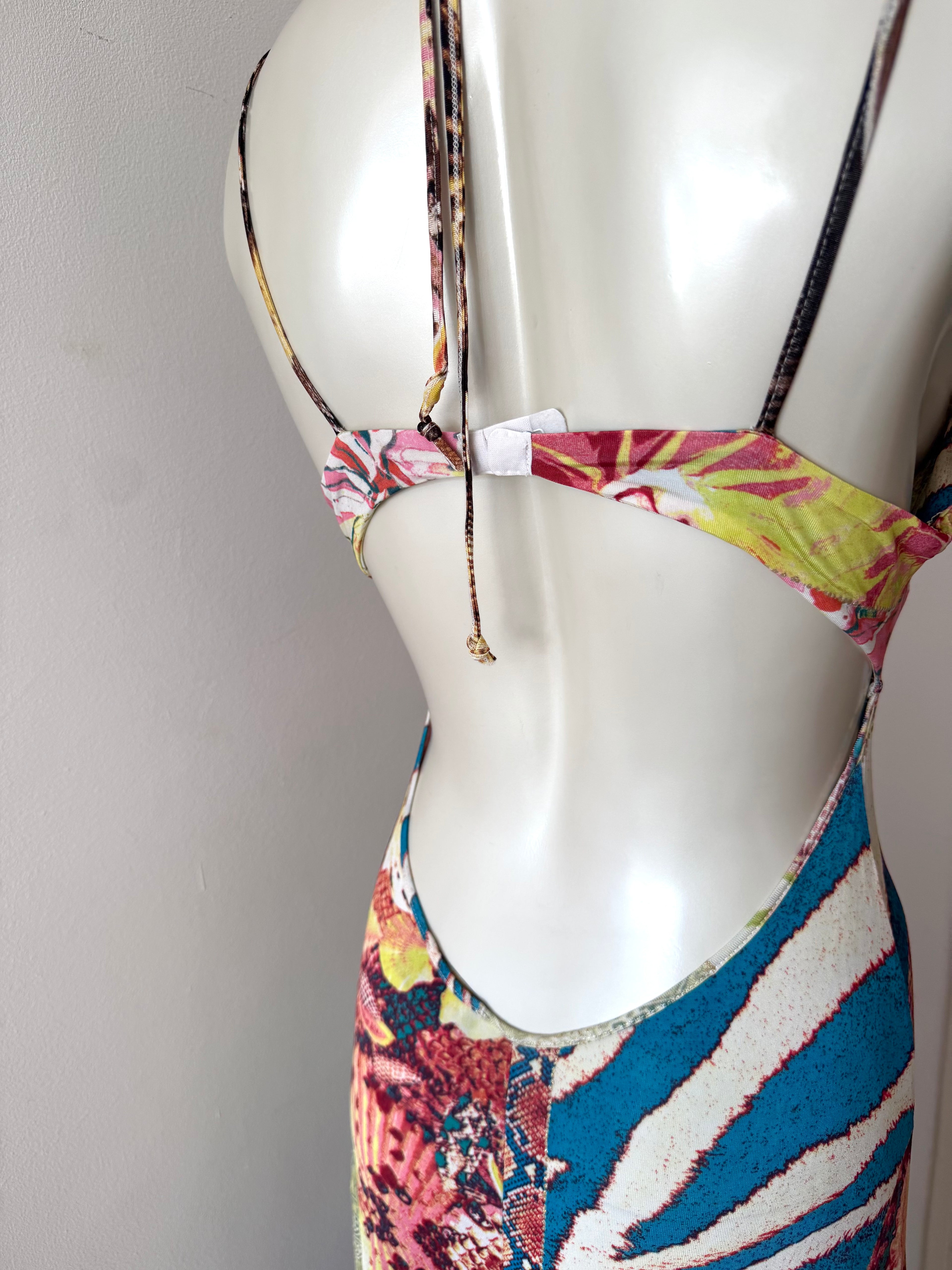 Roberto Cavalli Multicolour Silk Backless Midi Dress