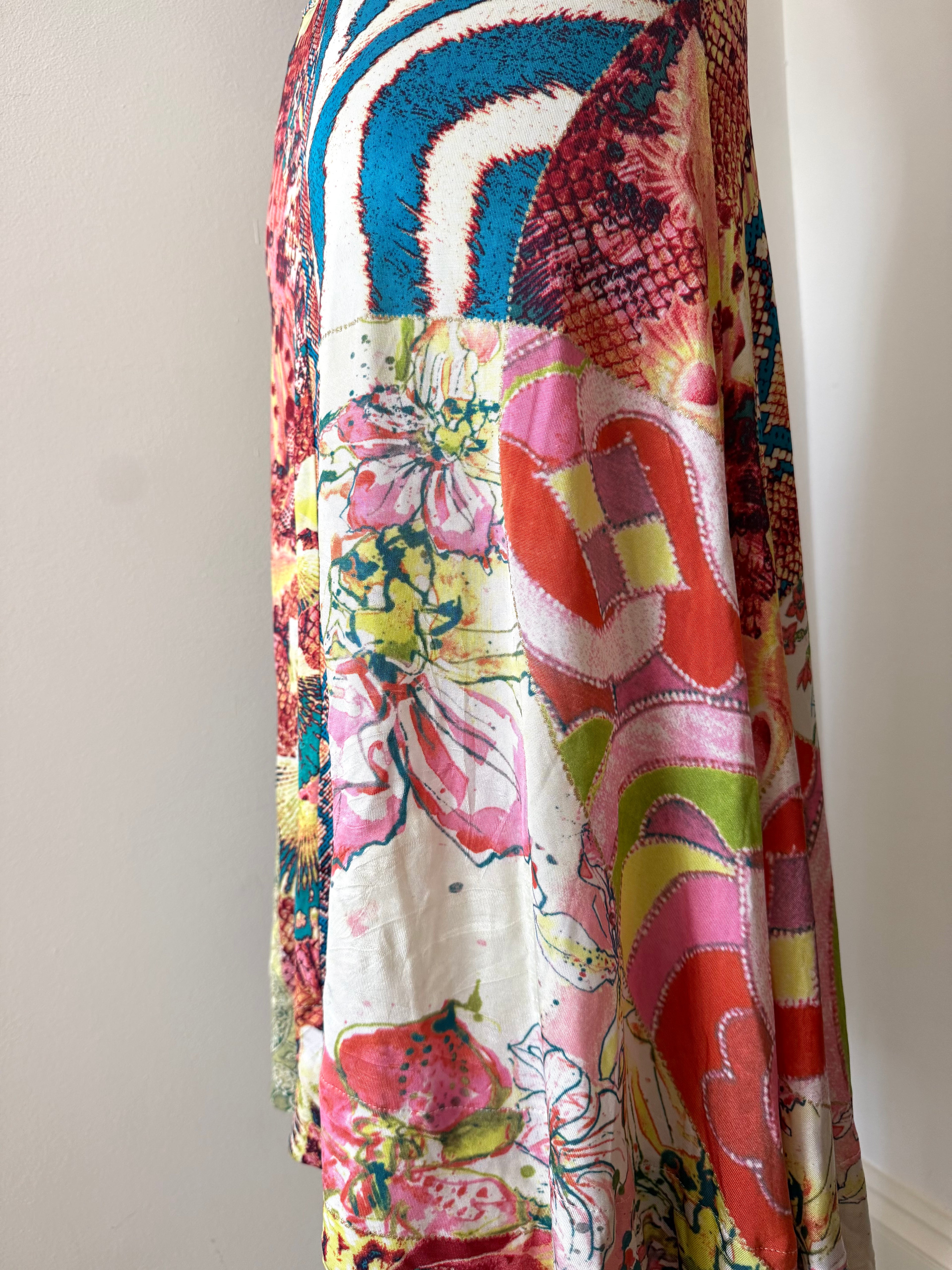 Roberto Cavalli Multicolour Silk Backless Midi Dress