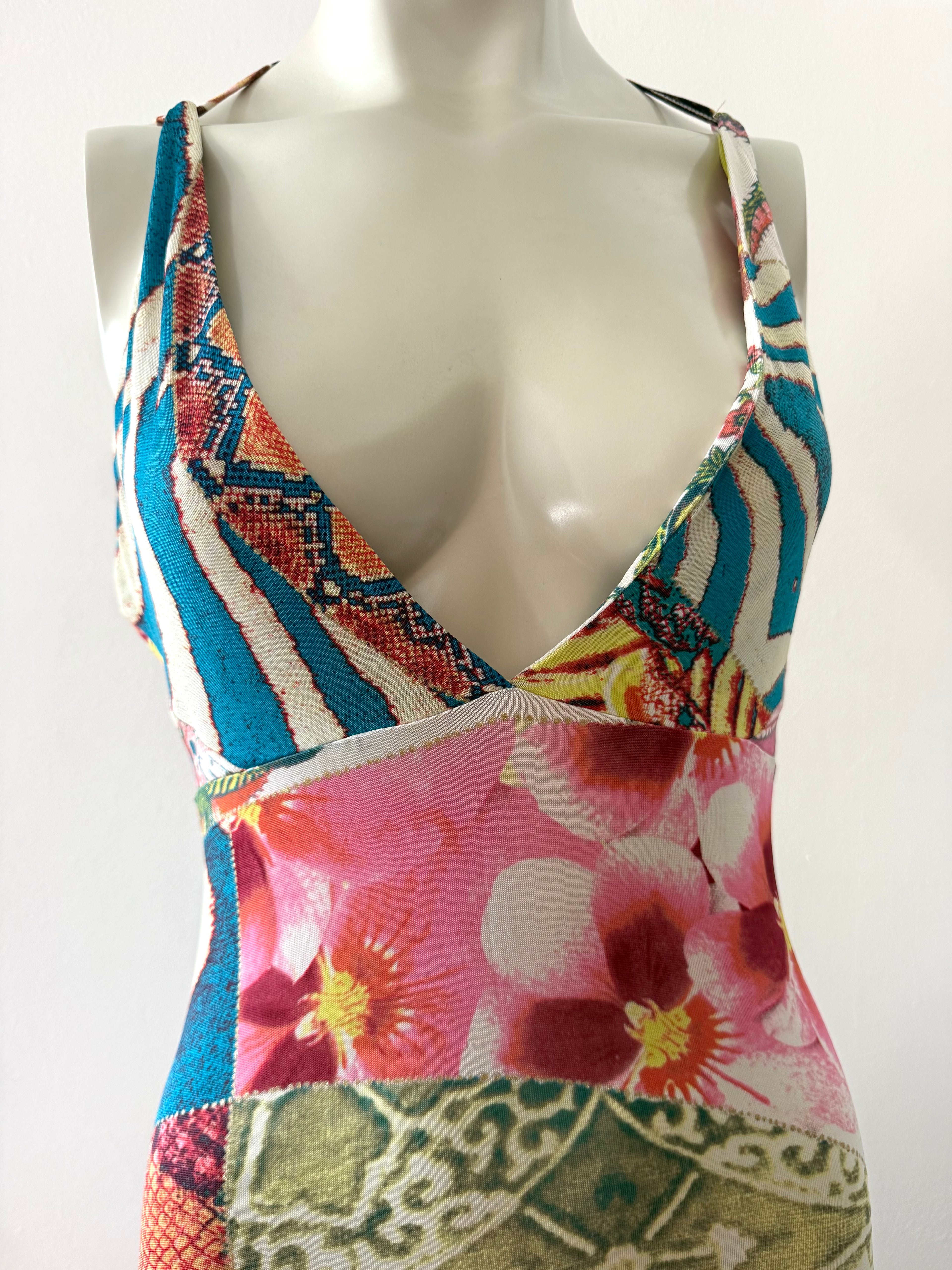 Roberto Cavalli Multicolour Silk Backless Midi Dress