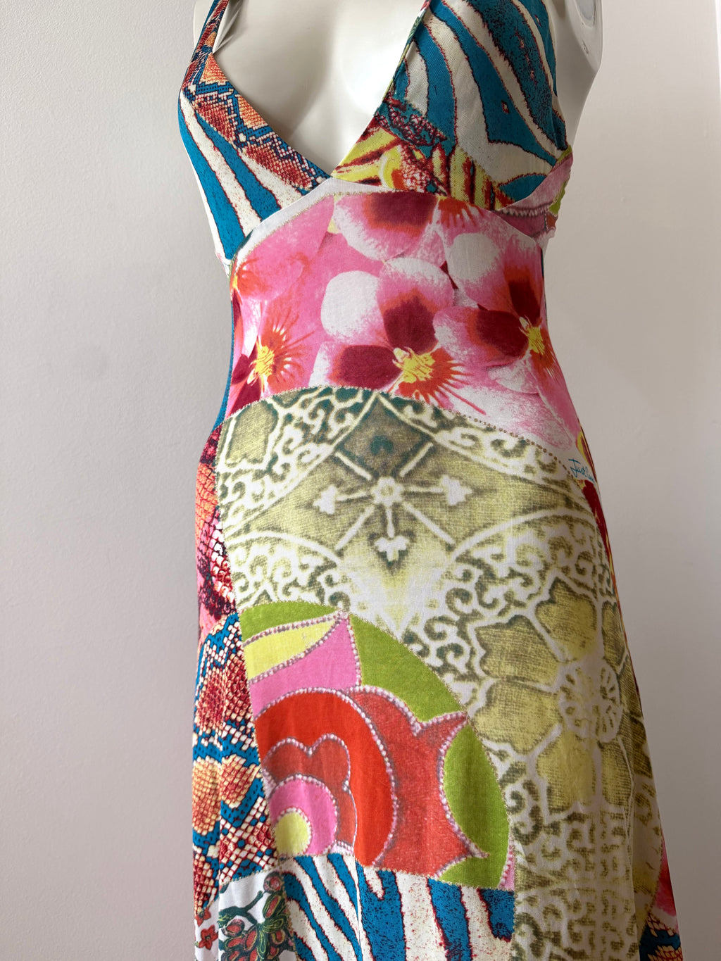 Roberto Cavalli Multicolour Silk Backless Midi Dress