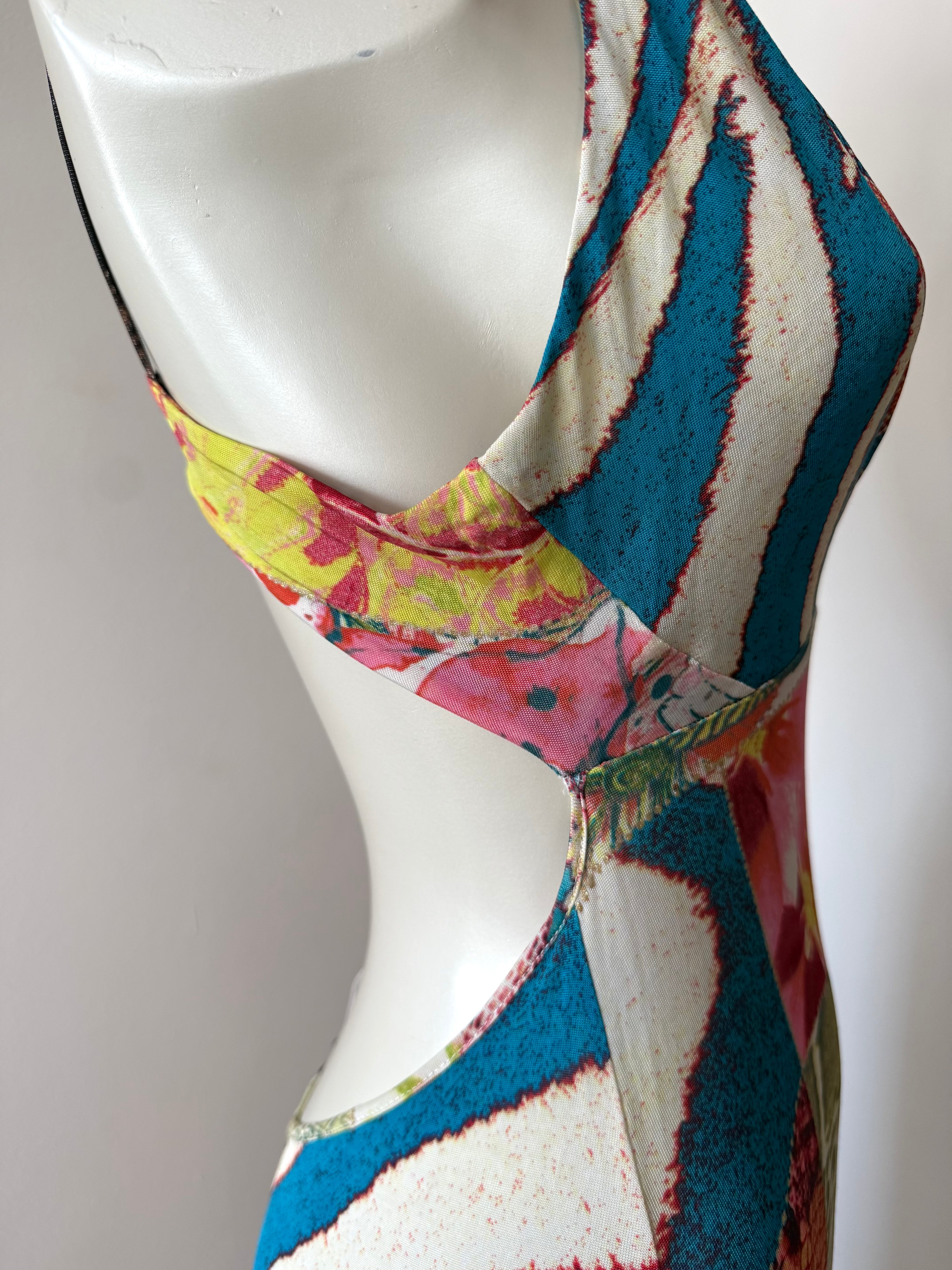 Roberto Cavalli Multicolour Silk Backless Midi Dress