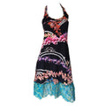 Just Cavalli Black Orchid Print Lace Trim Racerback Mini Dress