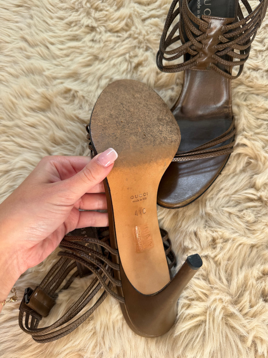 Gucci Brown Strappy Heels