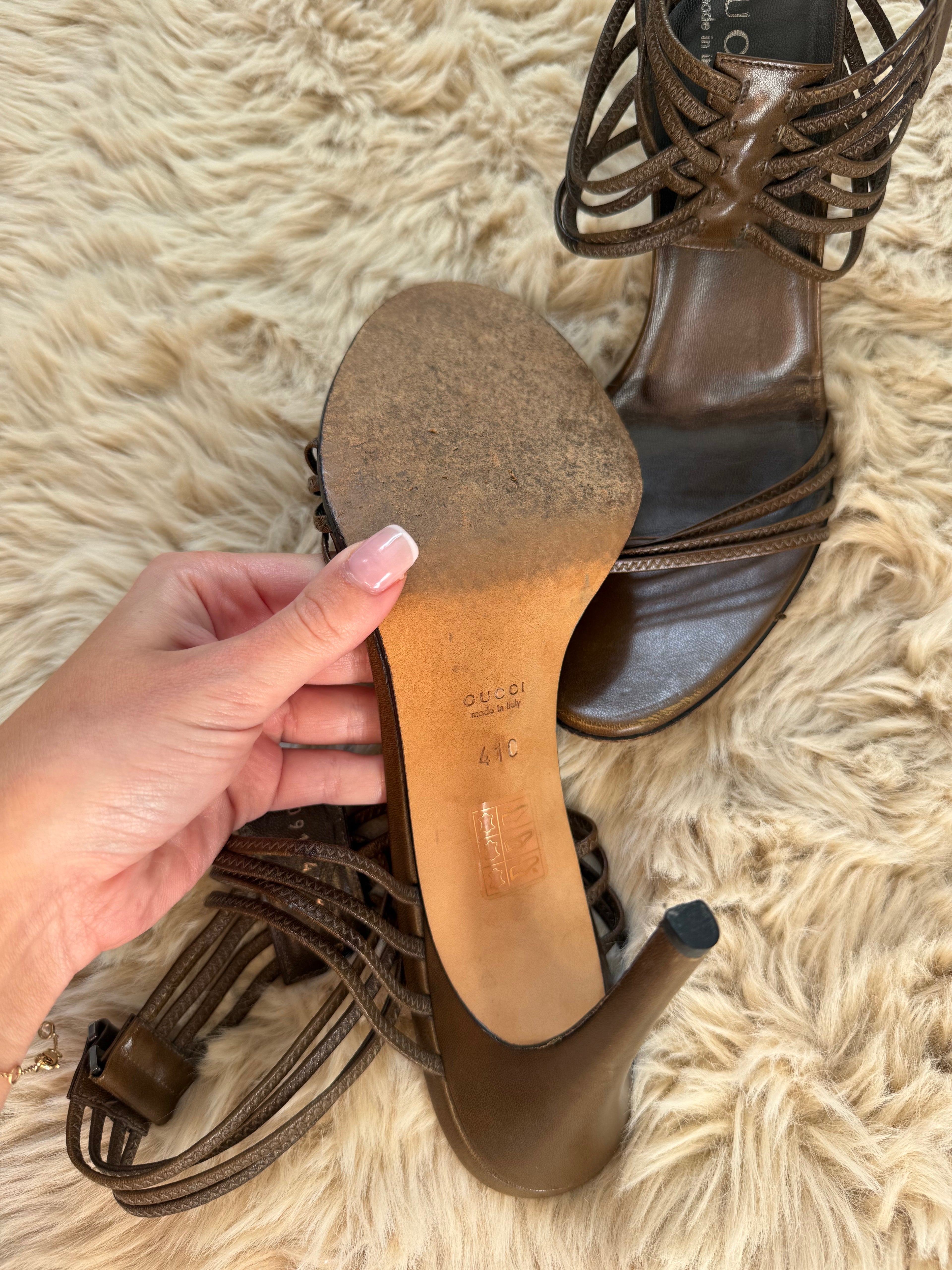 Gucci Brown Strappy Heels