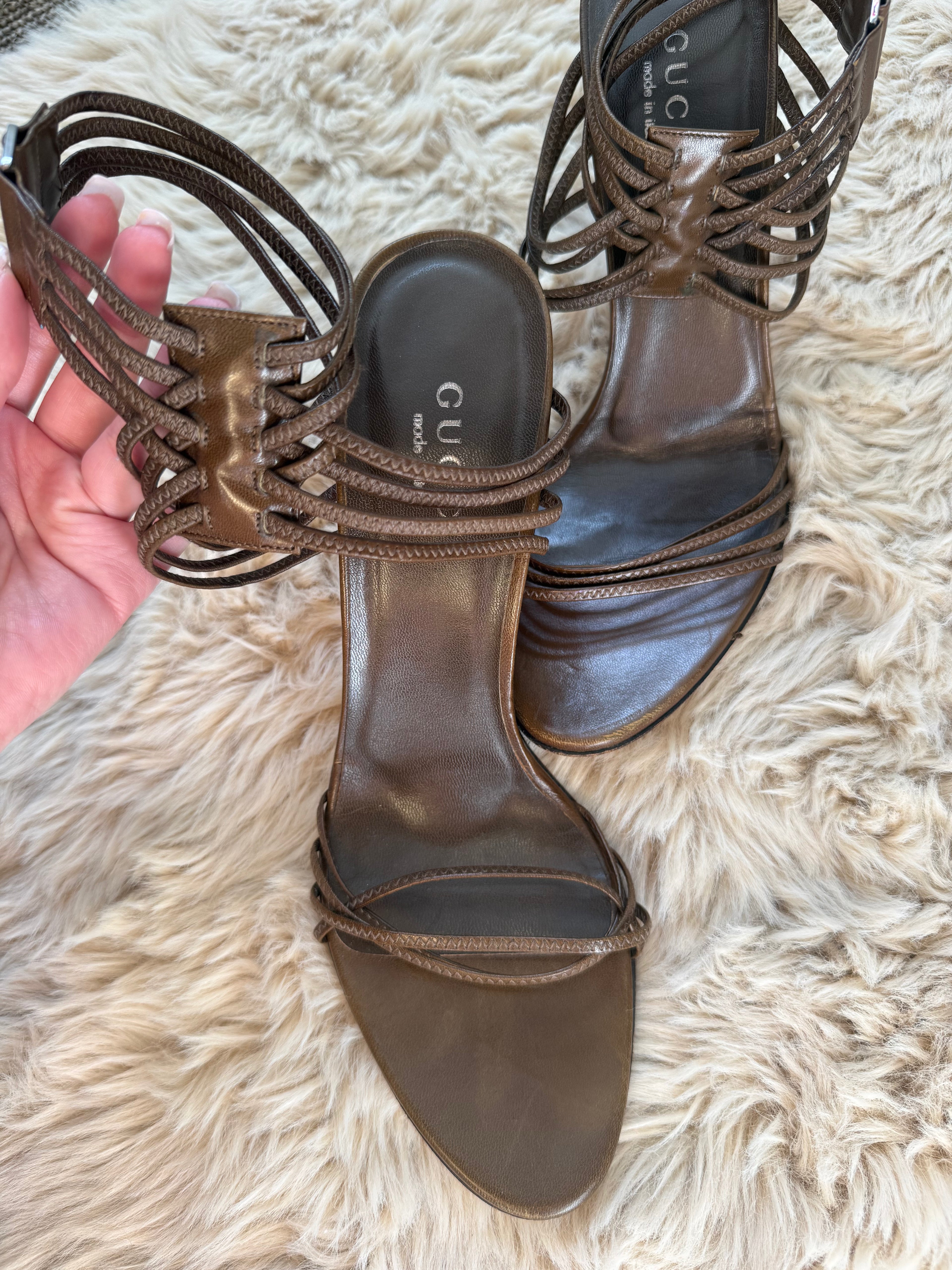 Gucci Brown Strappy Heels