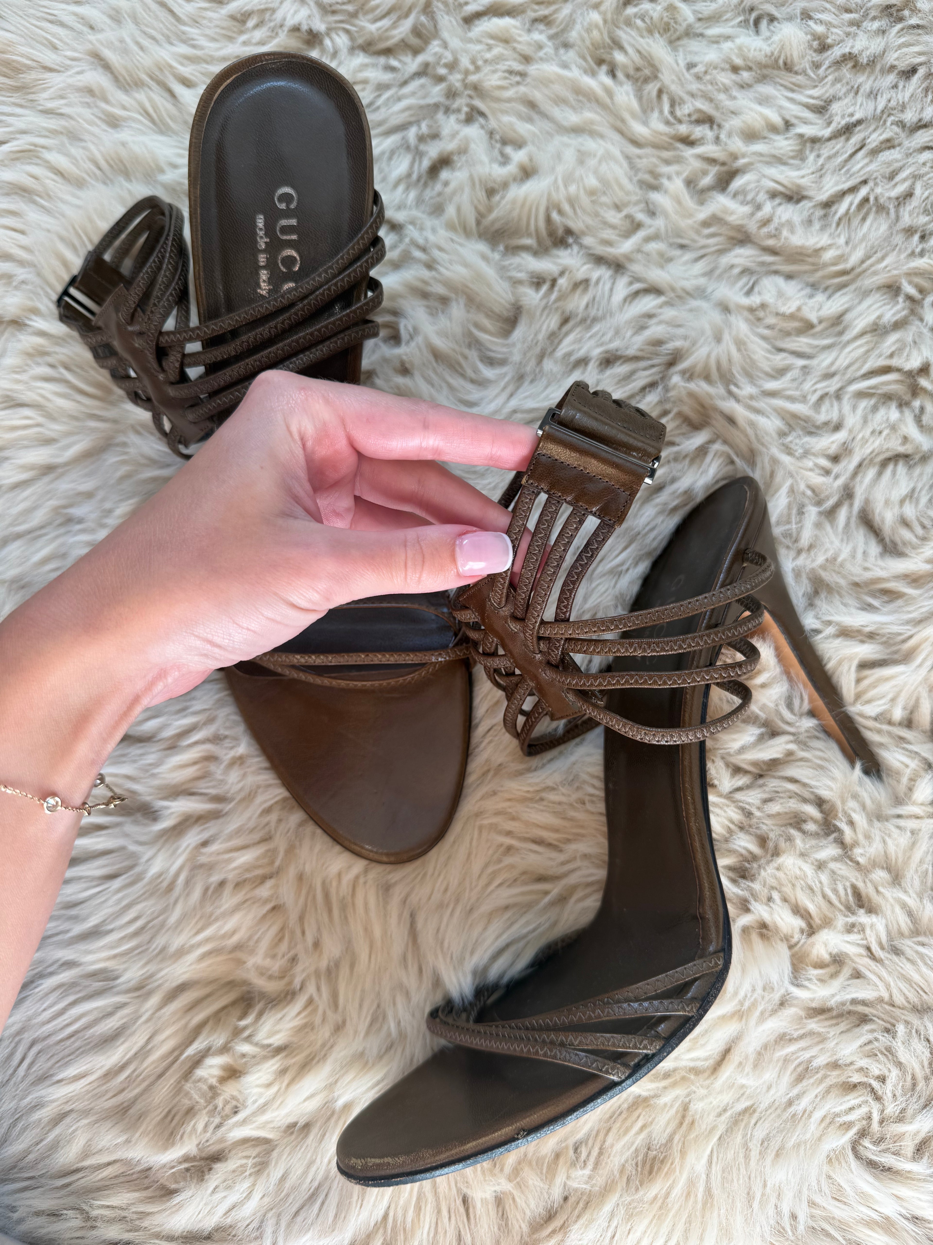 Gucci Brown Strappy Heels