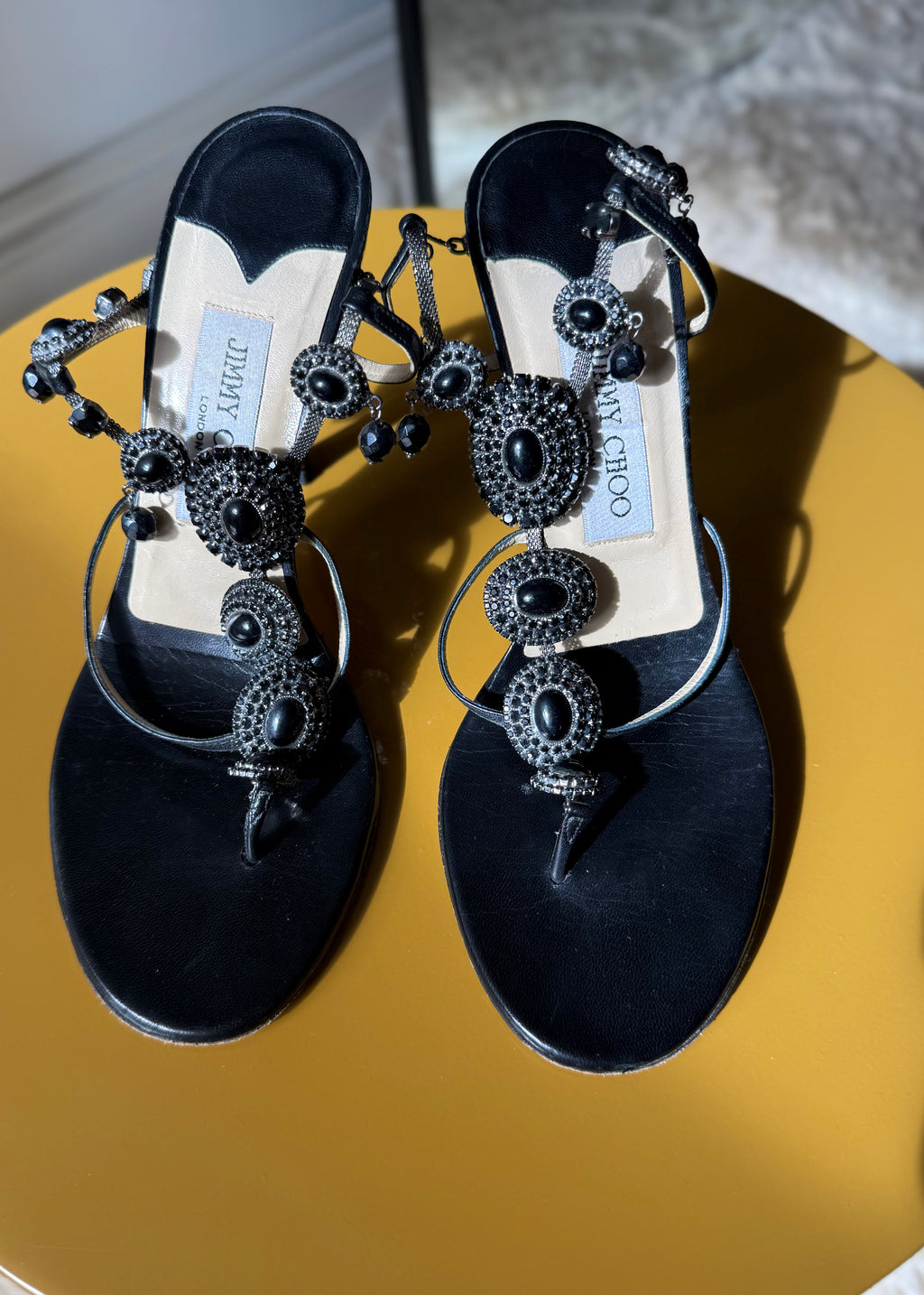 Jimmy Choo Jewelled Beaded Charm Black Heels