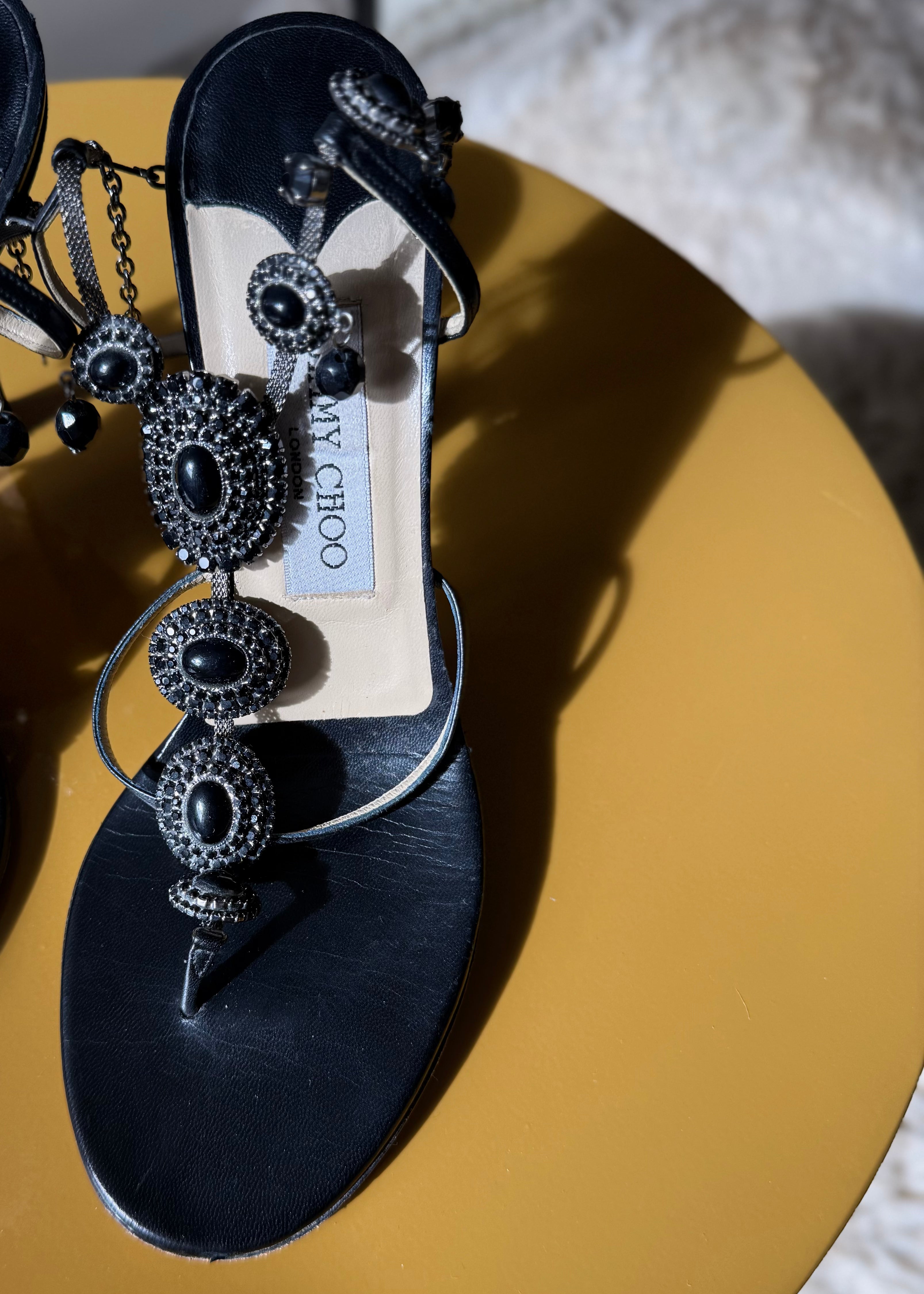 Jimmy Choo Jewelled Beaded Charm Black Heels