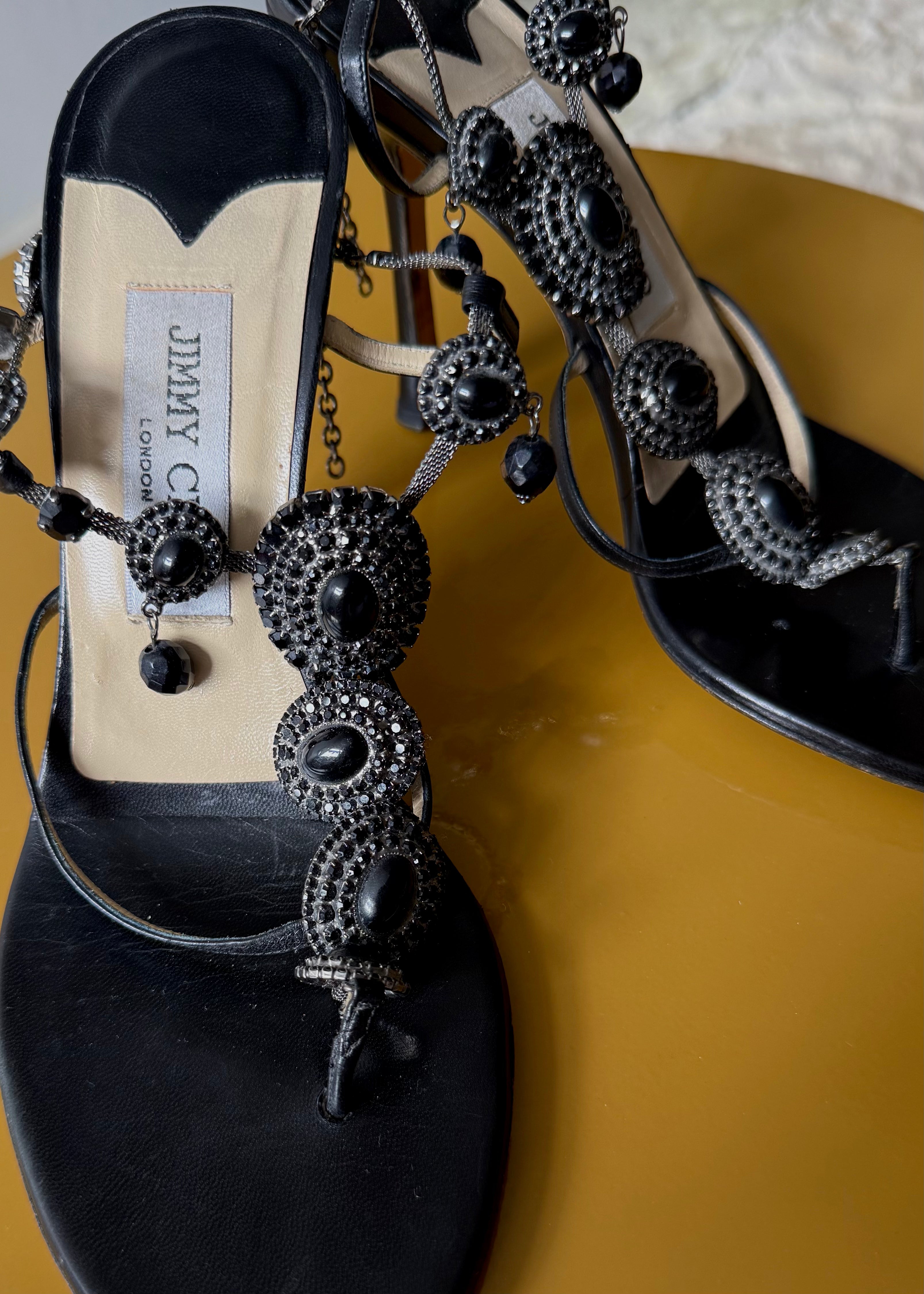 Jimmy Choo Jewelled Beaded Charm Black Heels