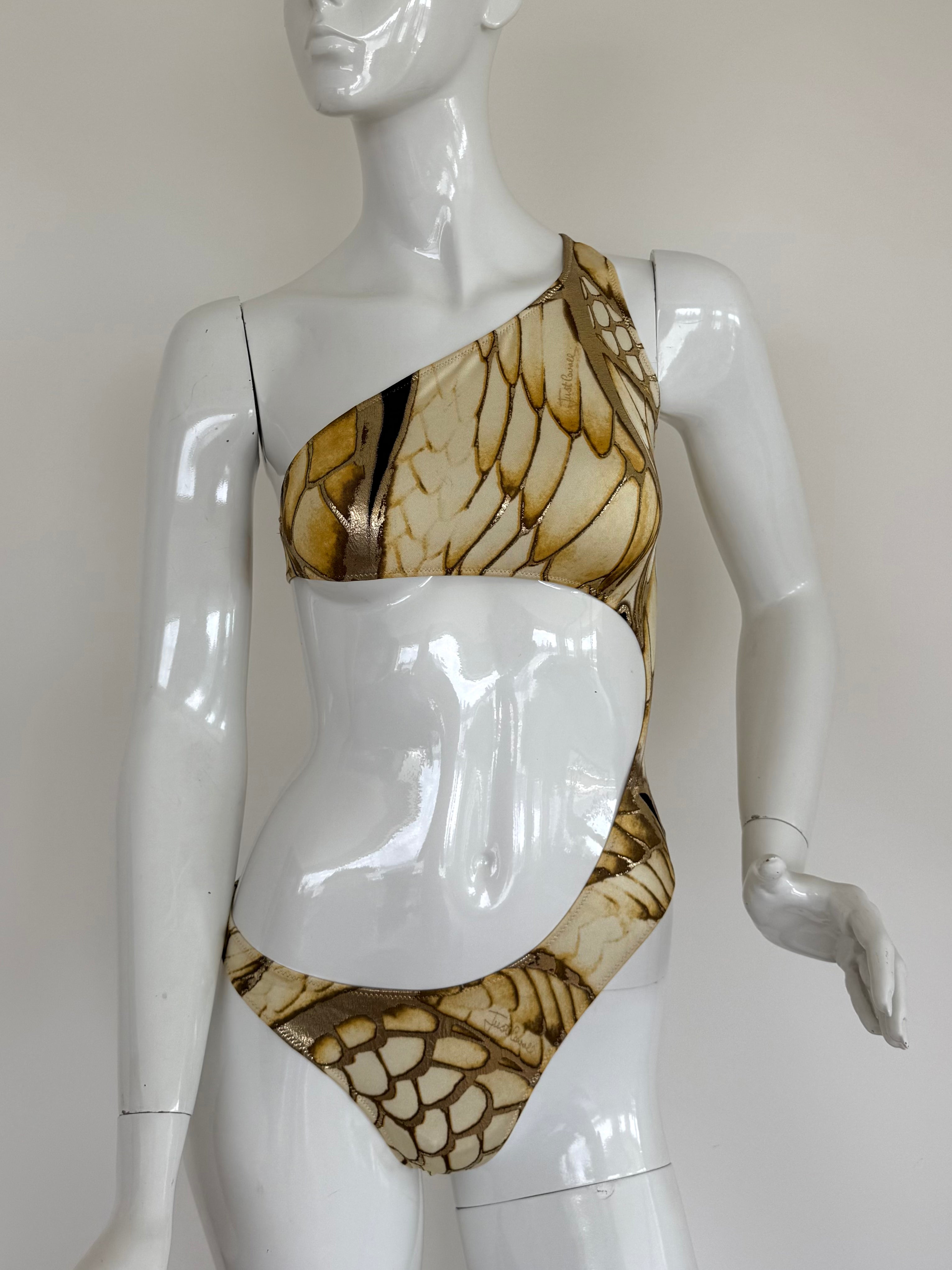 Just Cavalli Gold Snake Print Swimsuit