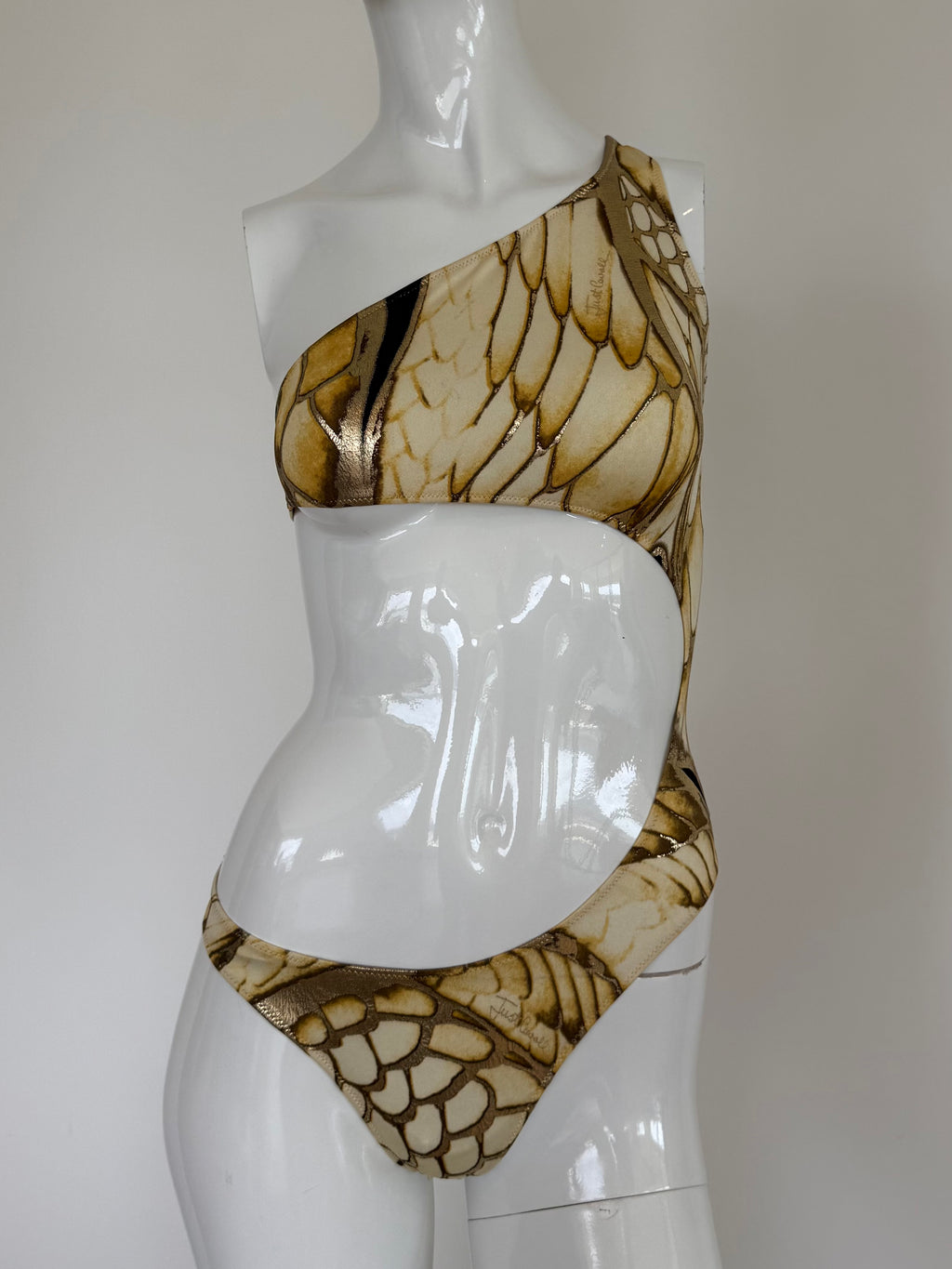 Just Cavalli Gold Snake Print Swimsuit