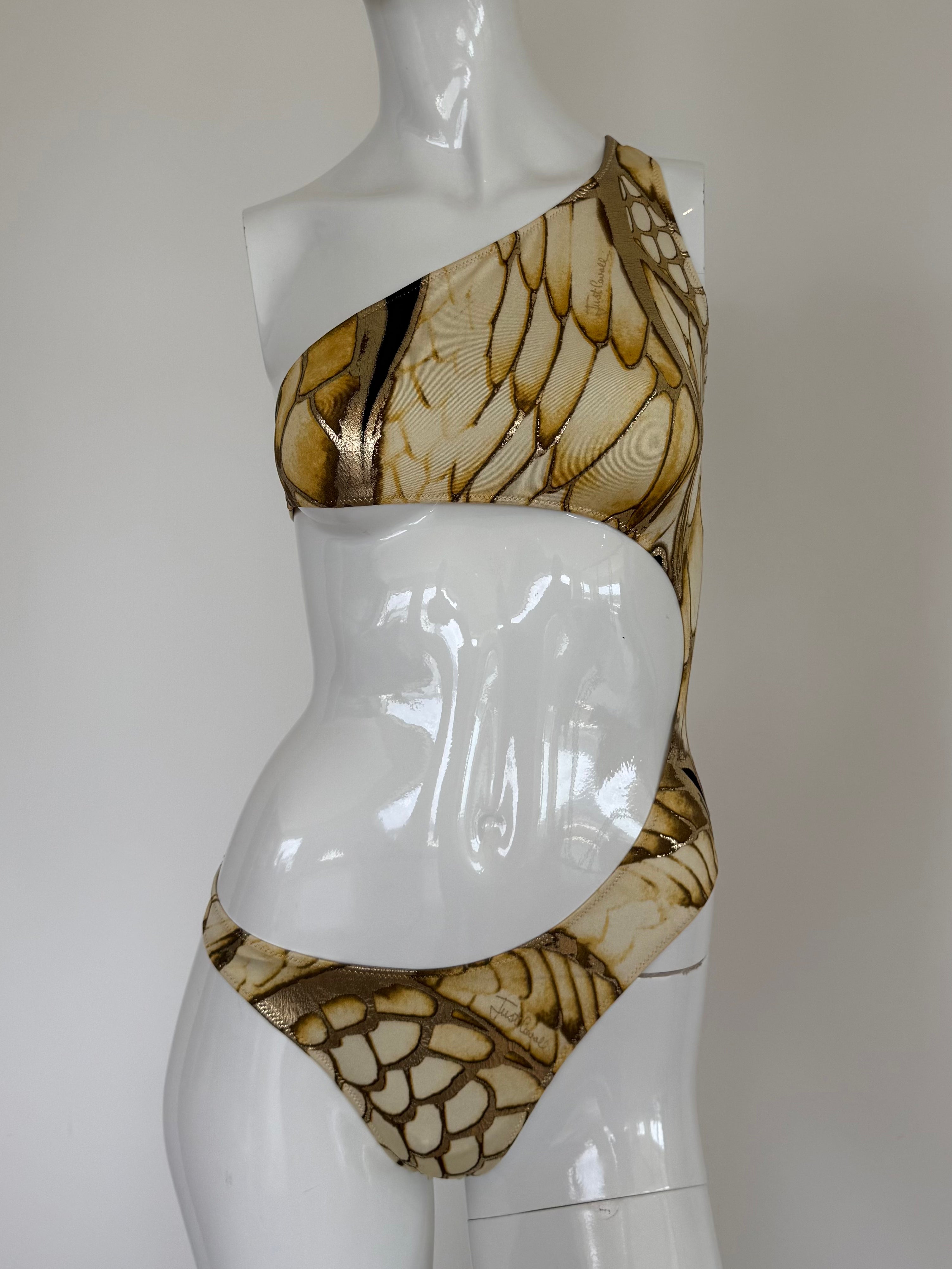 Just Cavalli Gold Snake Print Swimsuit
