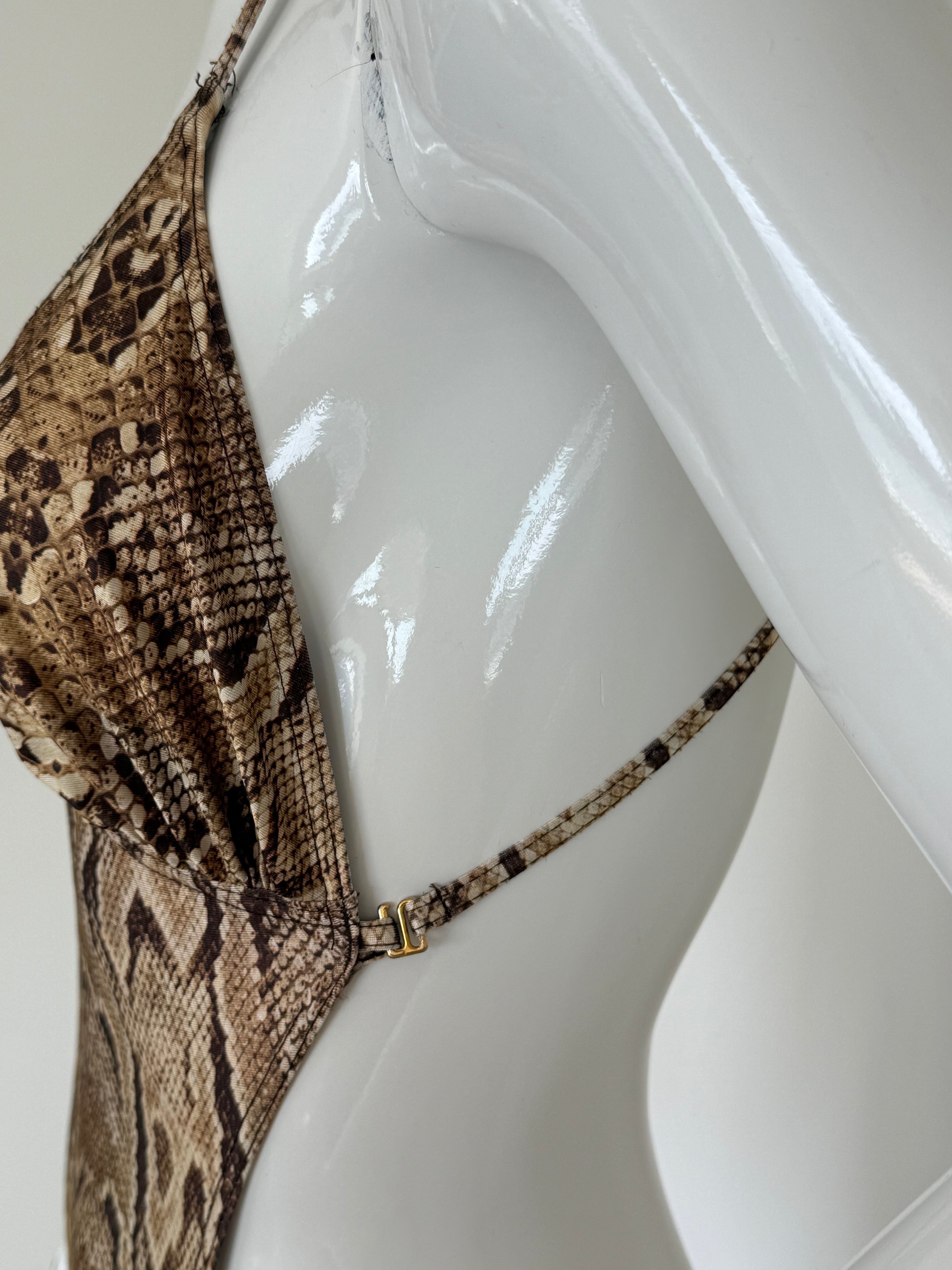 Gold Snakeskin Chain Embellished Cutout Swimsuit