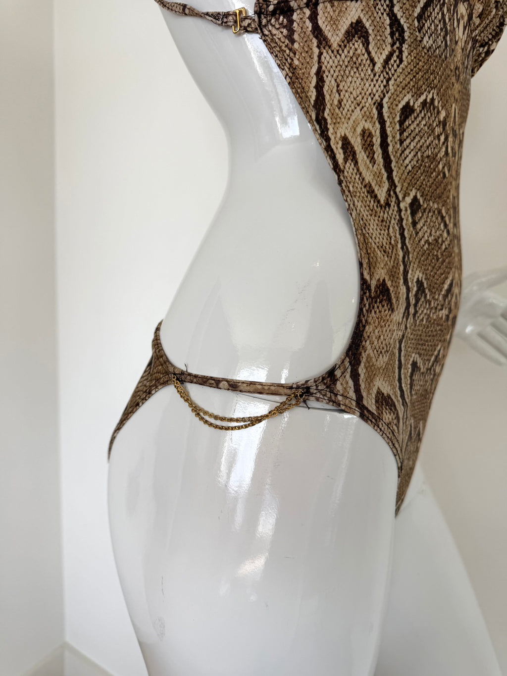 Gold Snakeskin Chain Embellished Cutout Swimsuit