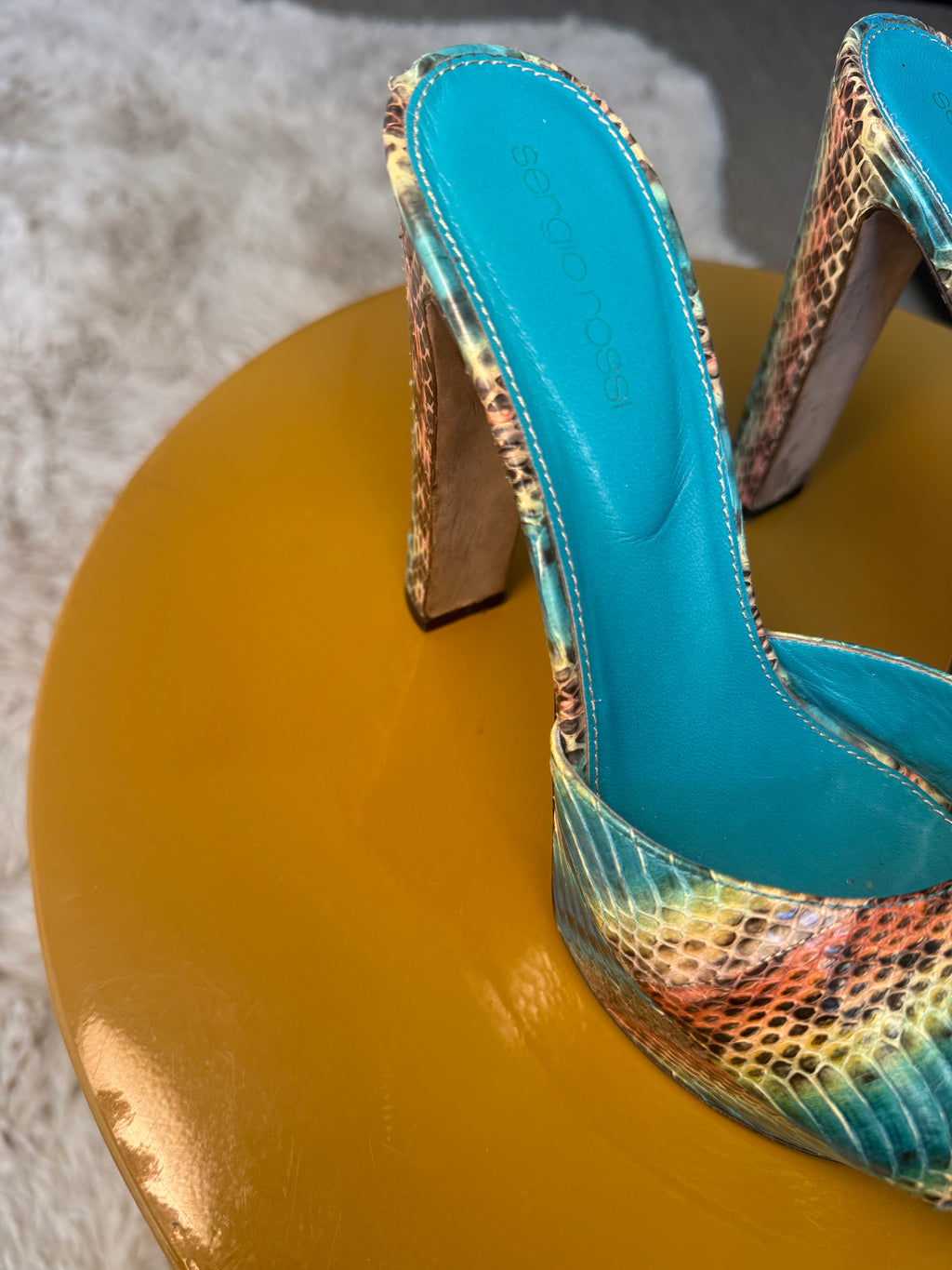Sergio Rossi Blue Snake Embossed Leather Sandals