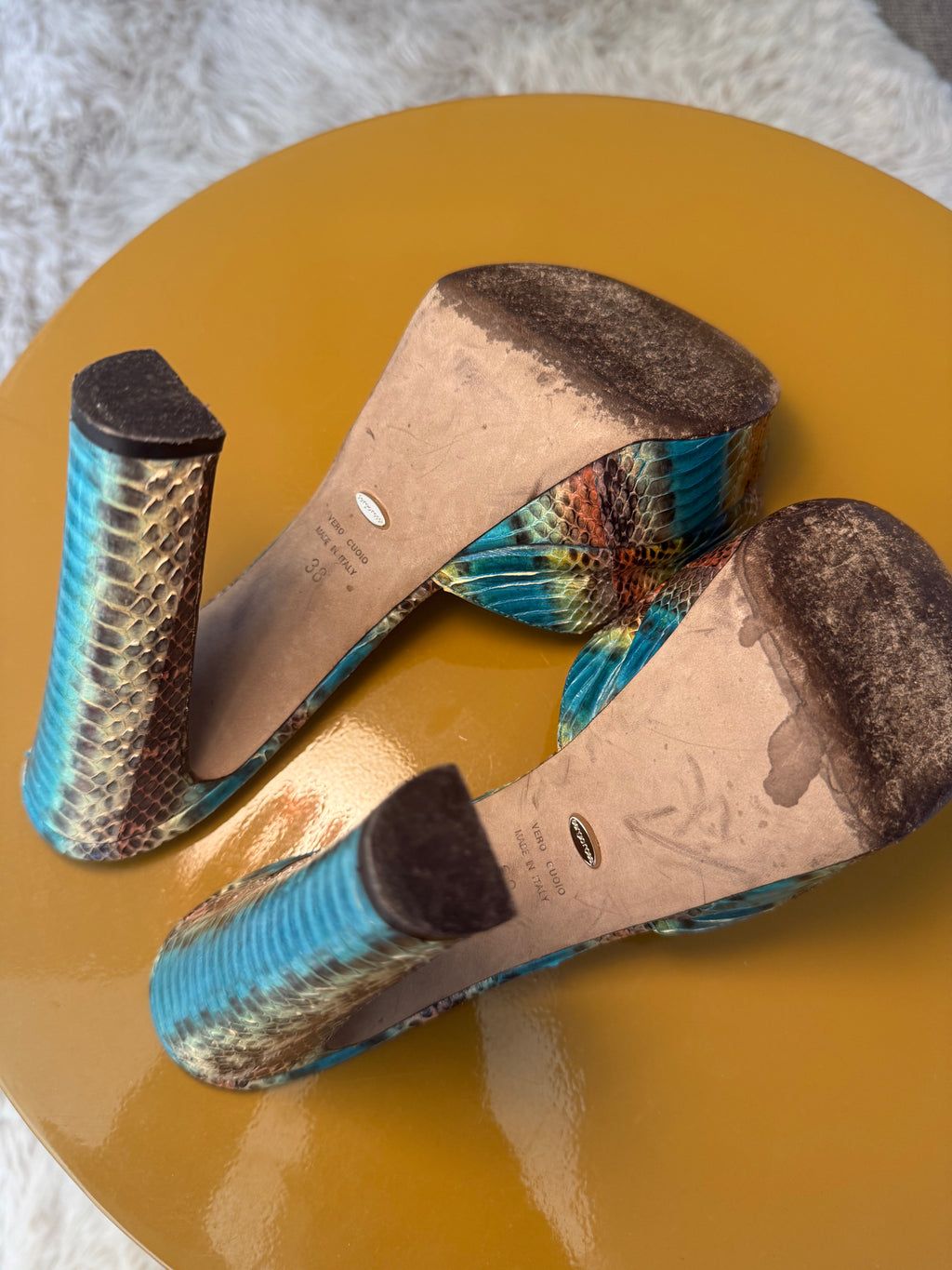 Sergio Rossi Blue Snake Embossed Leather Sandals