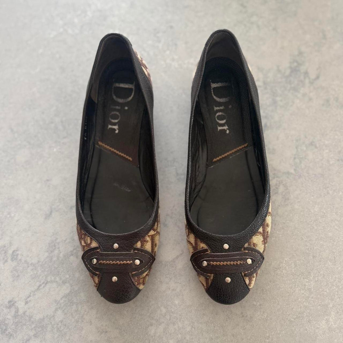 Dior Beige & Brown Monogram Ballet Flats