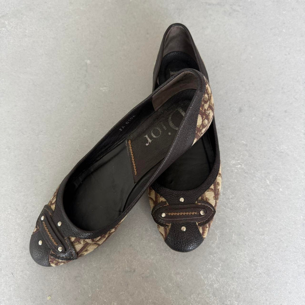 Dior Beige & Brown Monogram Ballet Flats