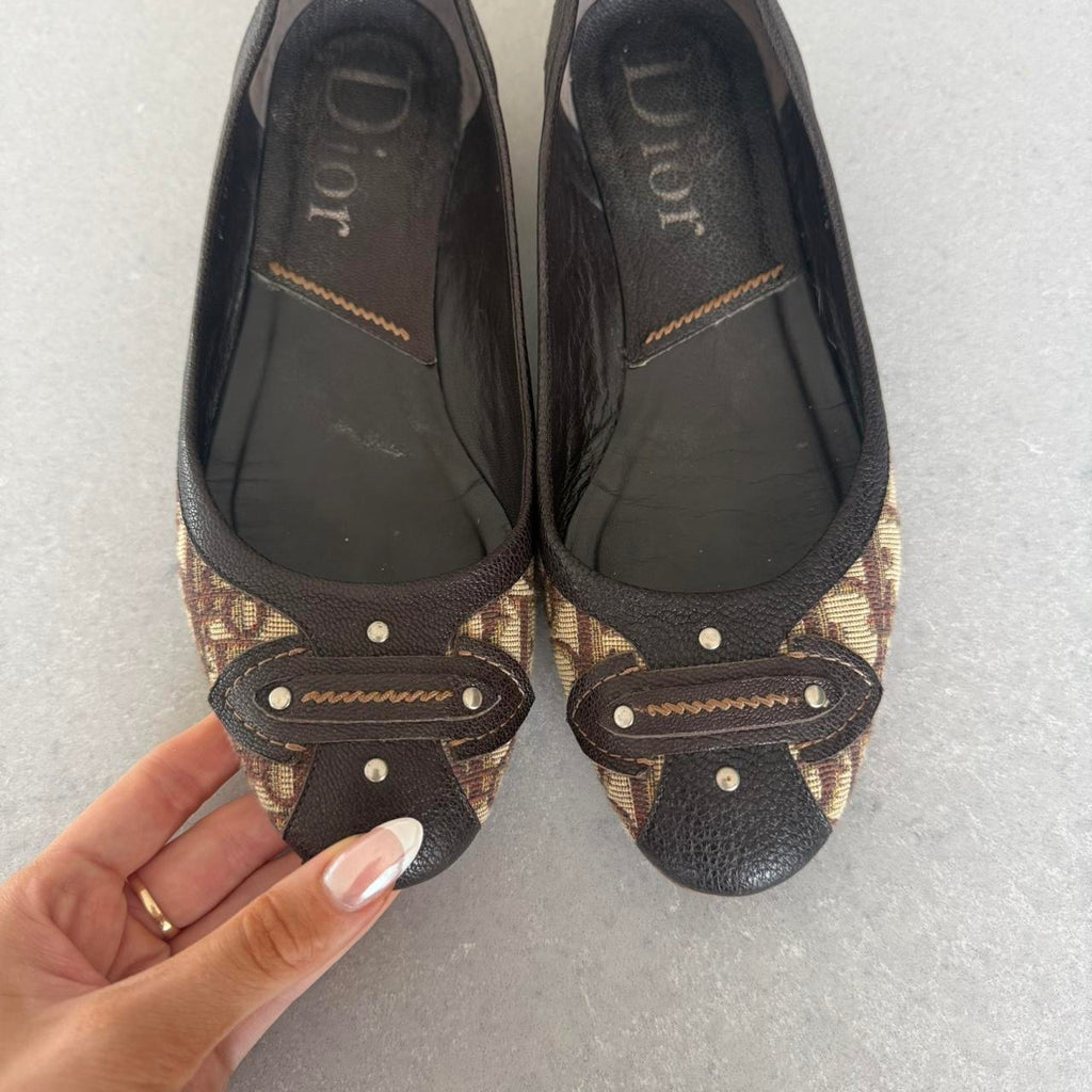 Dior Beige & Brown Monogram Ballet Flats
