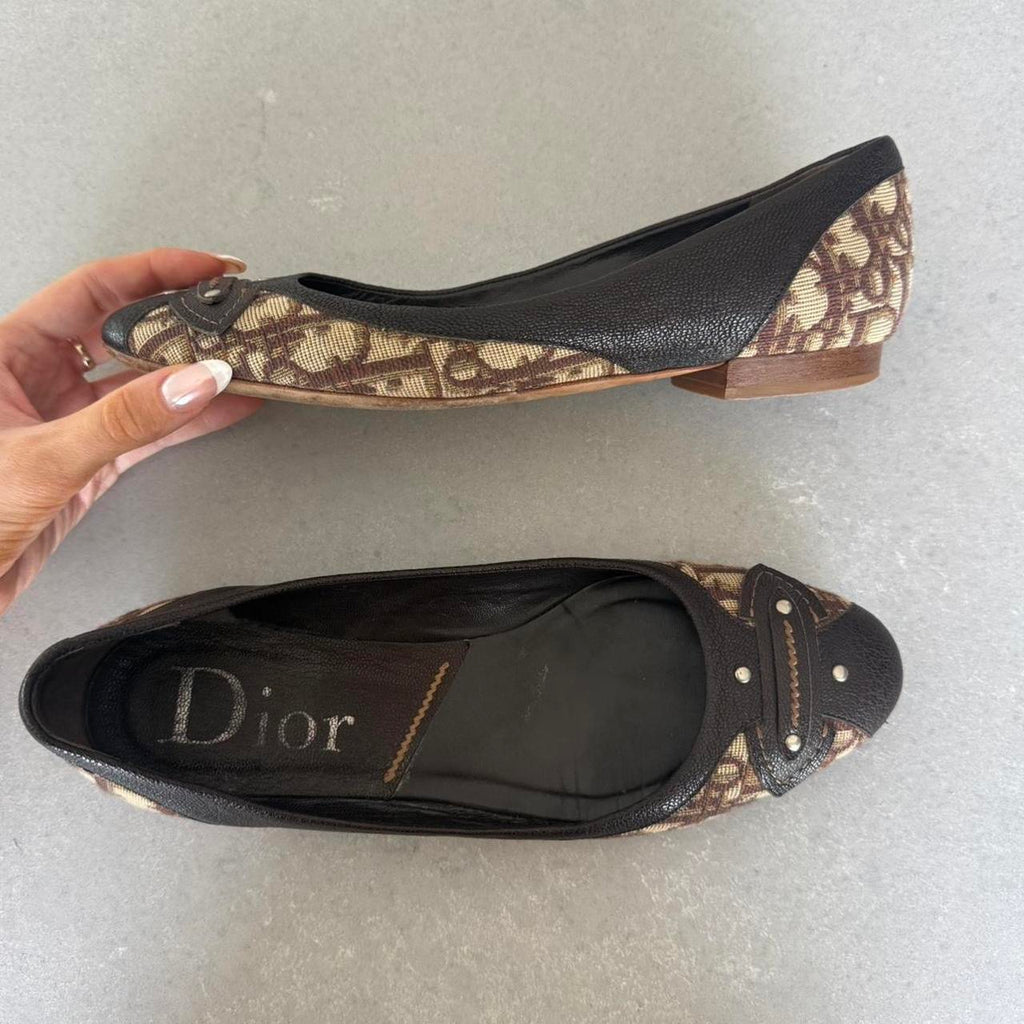 Dior Beige & Brown Monogram Ballet Flats