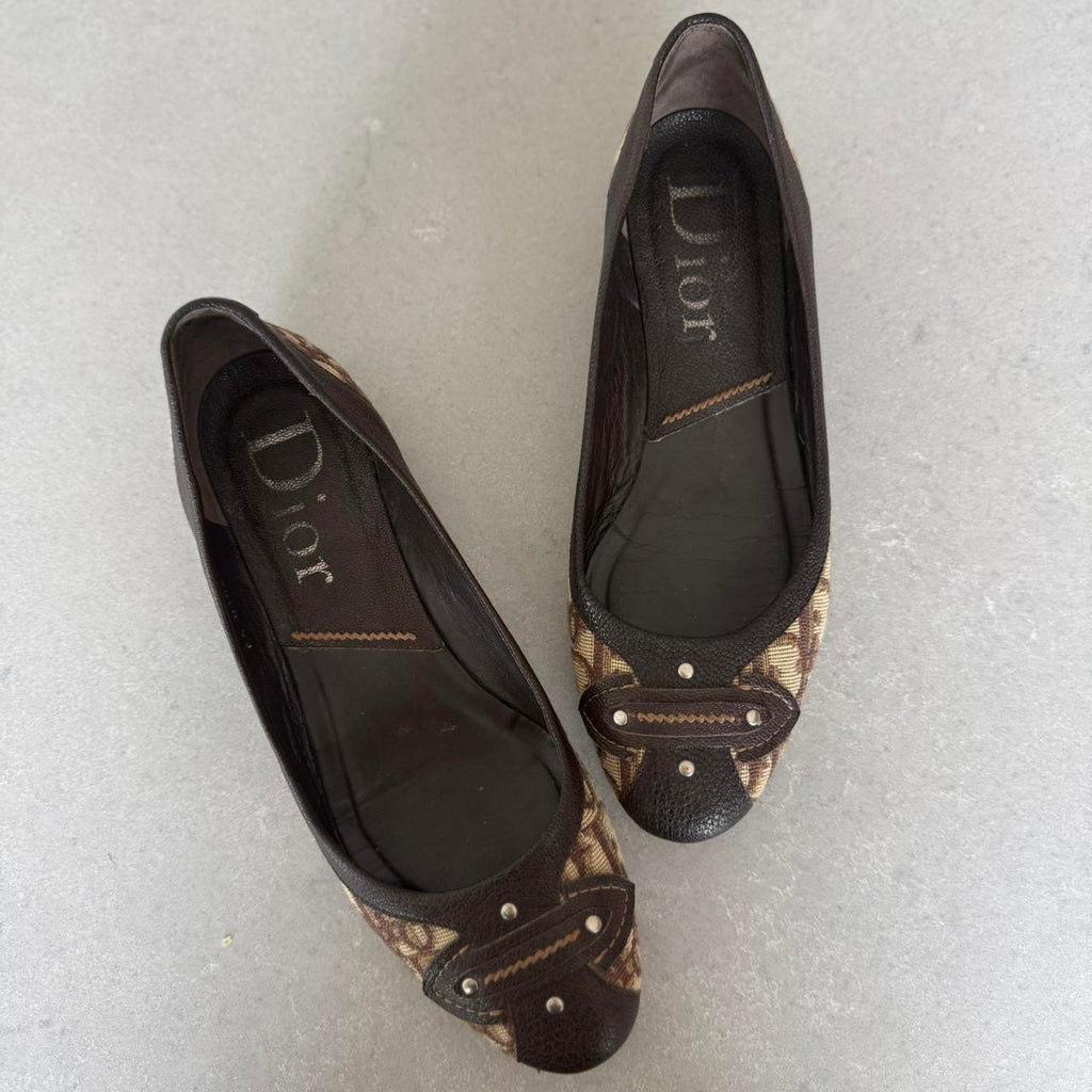 Dior Beige & Brown Monogram Ballet Flats