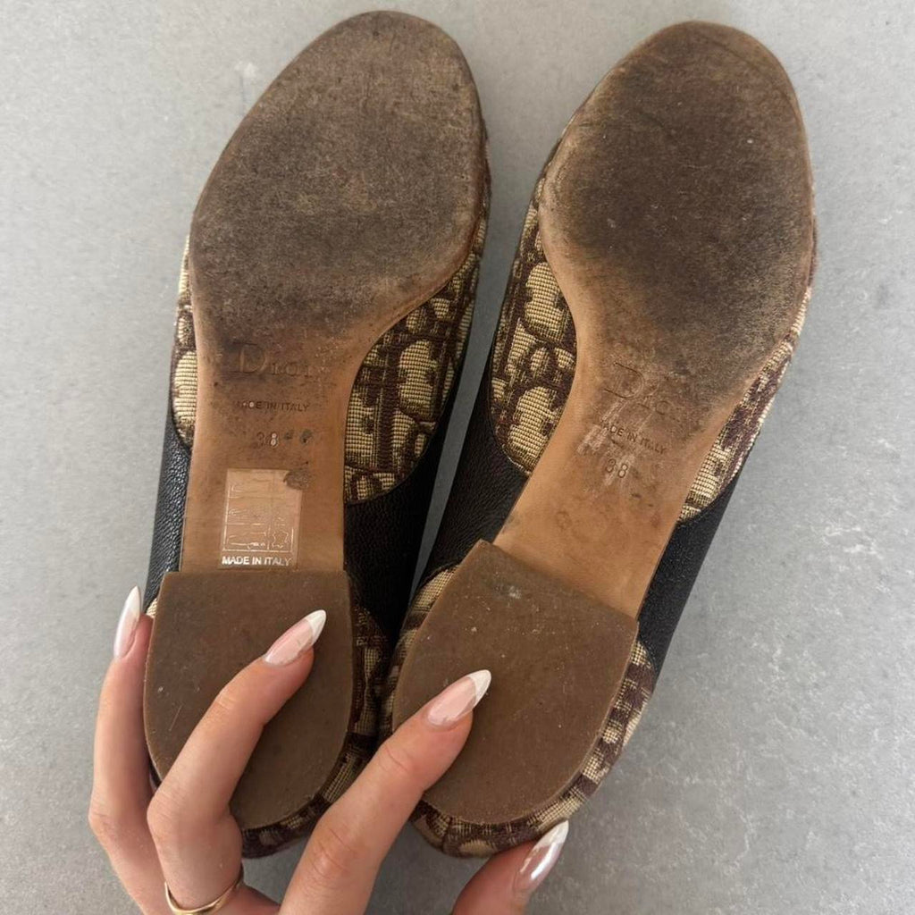 Dior Beige & Brown Monogram Ballet Flats
