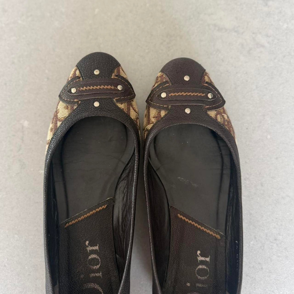 Dior Beige & Brown Monogram Ballet Flats
