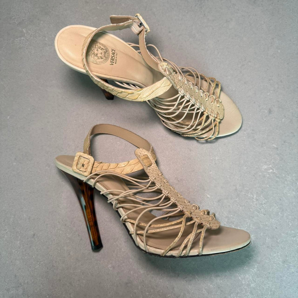 Versace Cream Strappy Heel Sandals