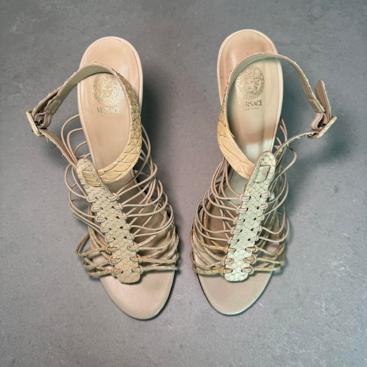 Versace Cream Strappy Heel Sandals