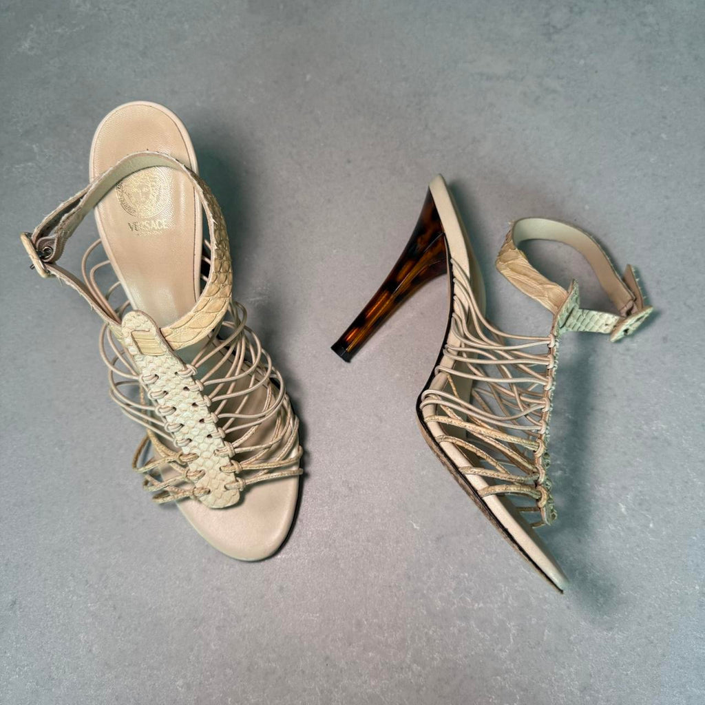 Versace Cream Strappy Heel Sandals