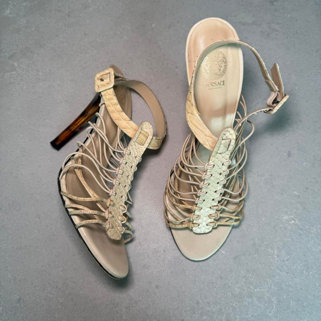 Versace Cream Strappy Heel Sandals
