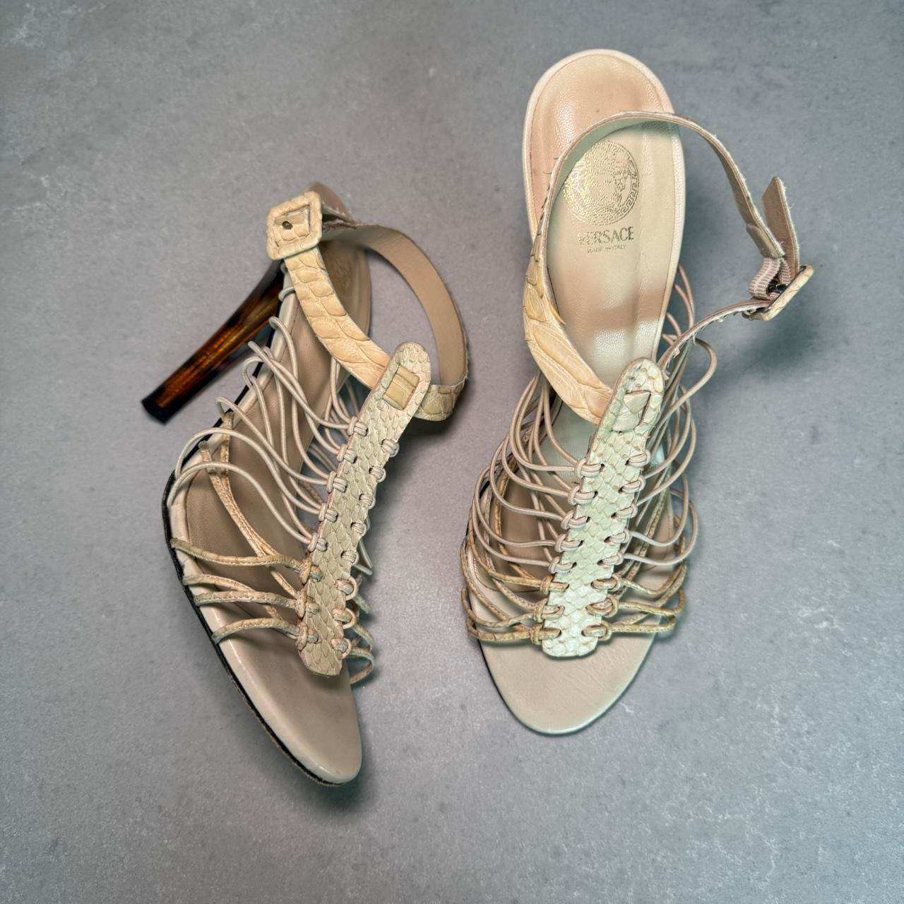 Versace Cream Strappy Heel Sandals