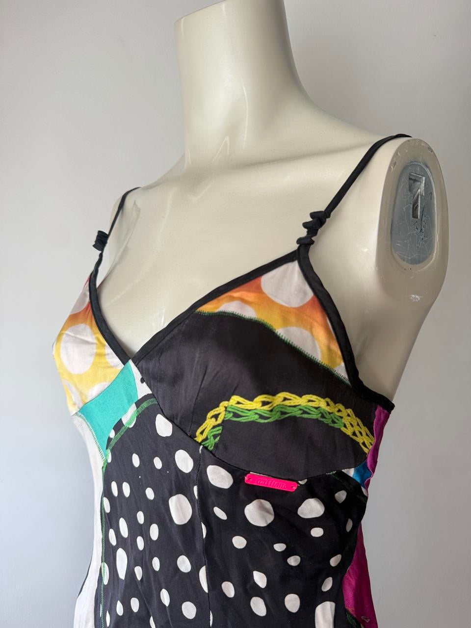 John Galliano Multicolour Silk Slip Midi Dress