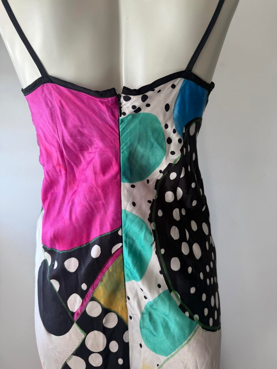 John Galliano Multicolour Silk Slip Midi Dress