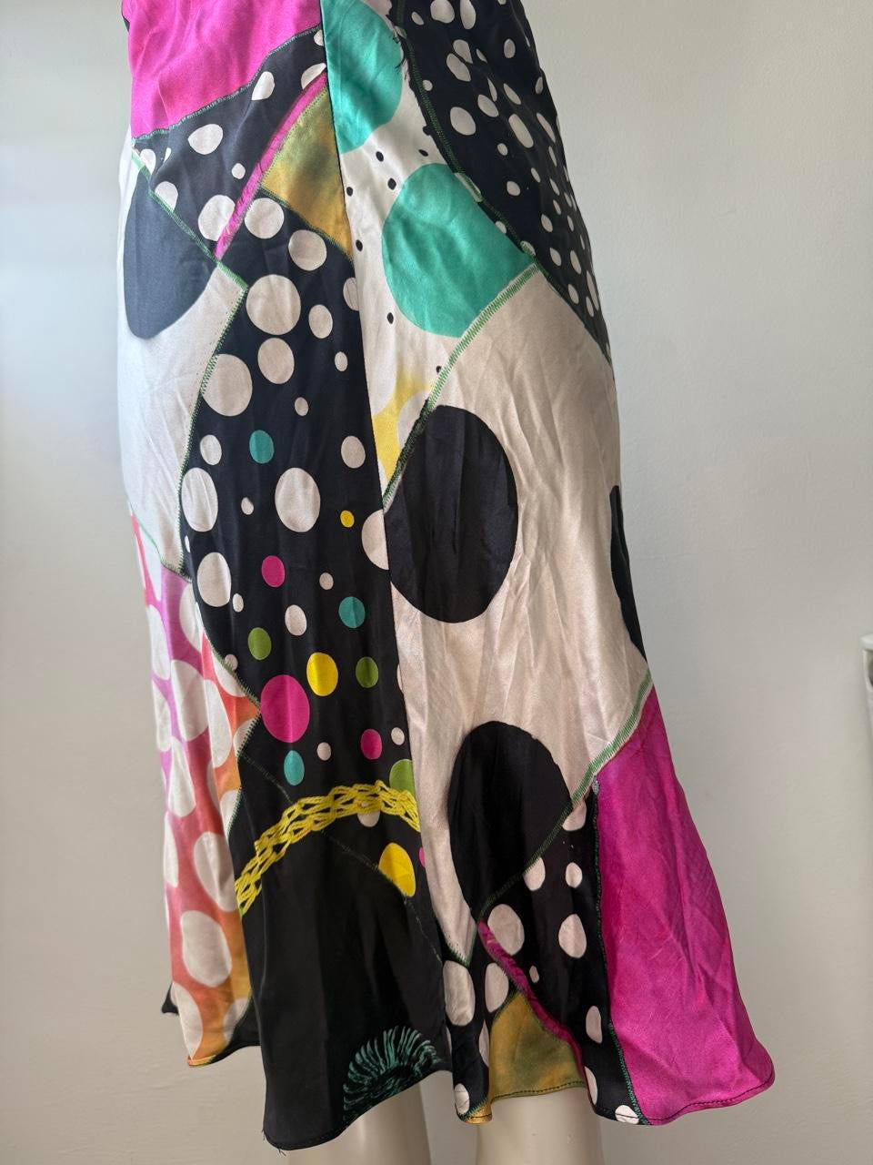 John Galliano Multicolour Silk Slip Midi Dress