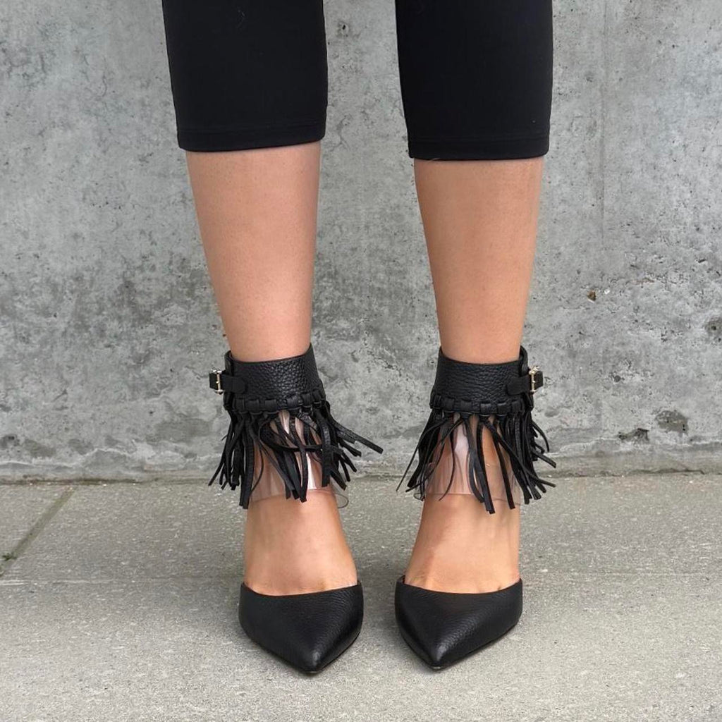 Valentino Black Fringe Leather Pointed Heels